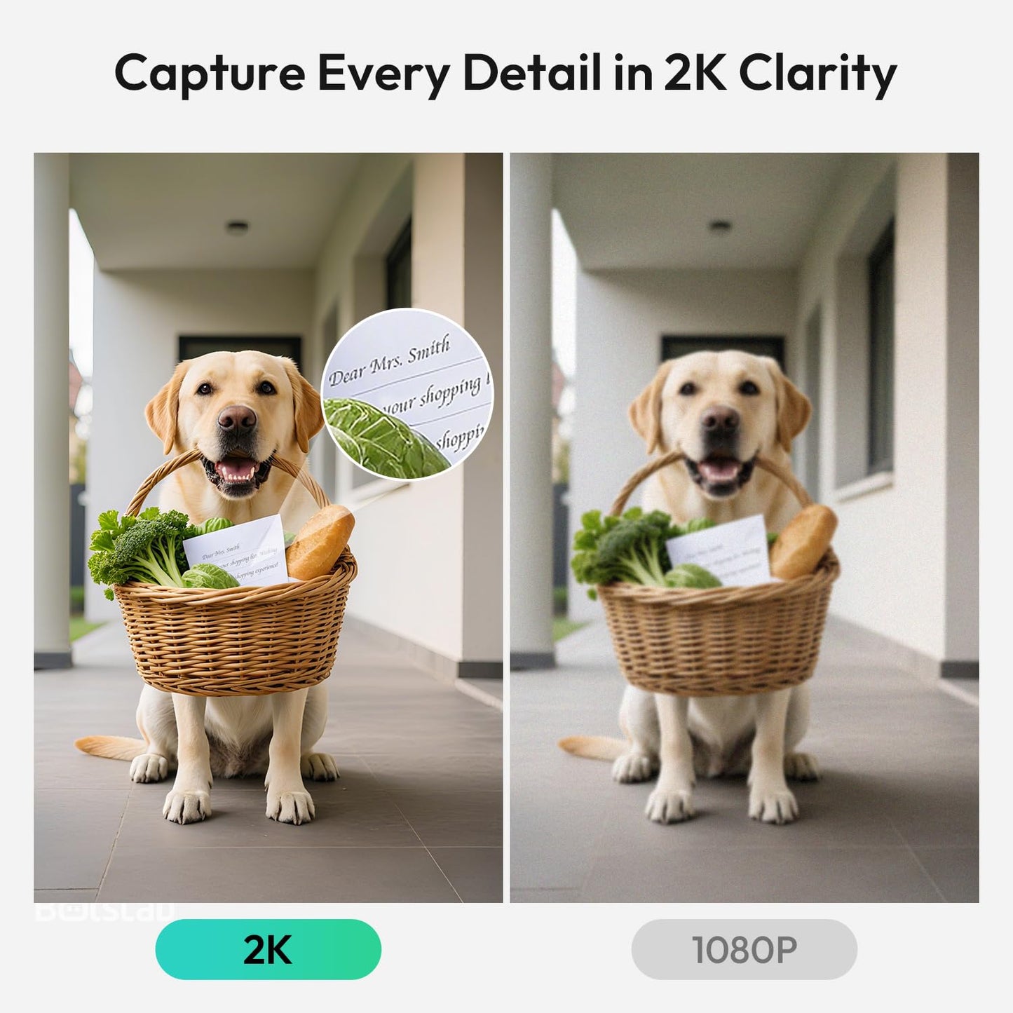 BOTSLAB 2K Video Doorbell Camera Wireless Outdoor with Head-to-Toe View, No Monthly Fee, Two Way Audio, Human Detection, Battery-Powered, 2.4G WiFi, IP66