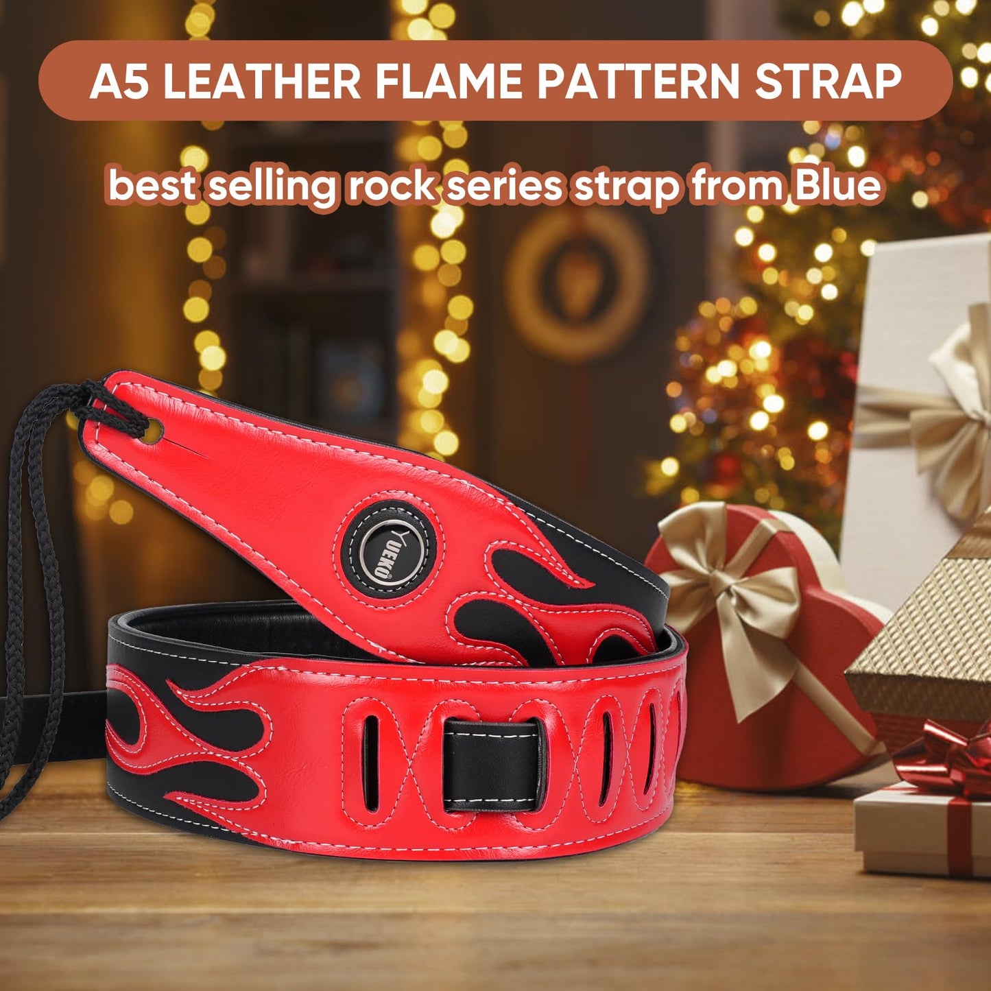 YUEKO Personality Leather Red Flame Series Guitar Strap Strap For Guitar Bass Guitar Accessories(A5-Red Flame Black)…
