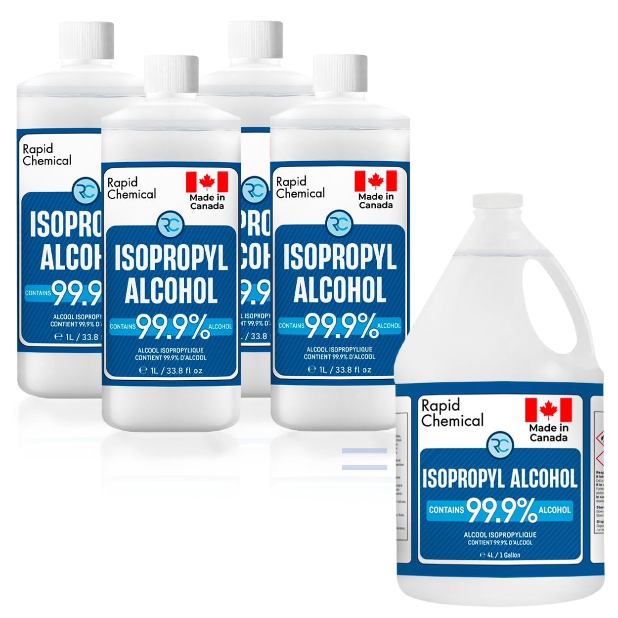 99% Isopropyl Alcohol - Made in Canada - 1L x 4 Pack USP Grade Isopropyl Rubbing Alcohol - Equivalent to 4 Litre Isopropyl Alcohol 99 Percent - Bottle 99.9% Alcohol (1 Litre x 4 Pack)