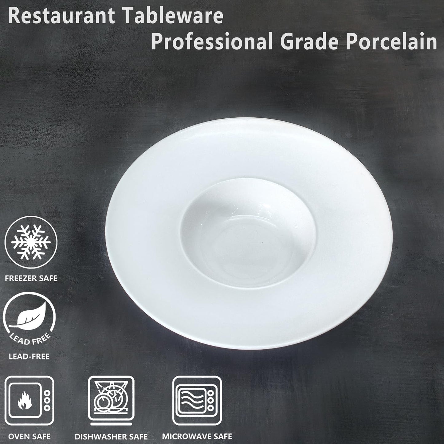 jinsongdafa Soup Bowl, Soup Plate with Rim 5.1 oz, Pasta Bowl Set of 4, White Shallow Bowl Plate, Ceramic Wide Rimmed Soup Bowl, Best choice for high-end restaurants, hotels, and foodies, 8.5 Inch