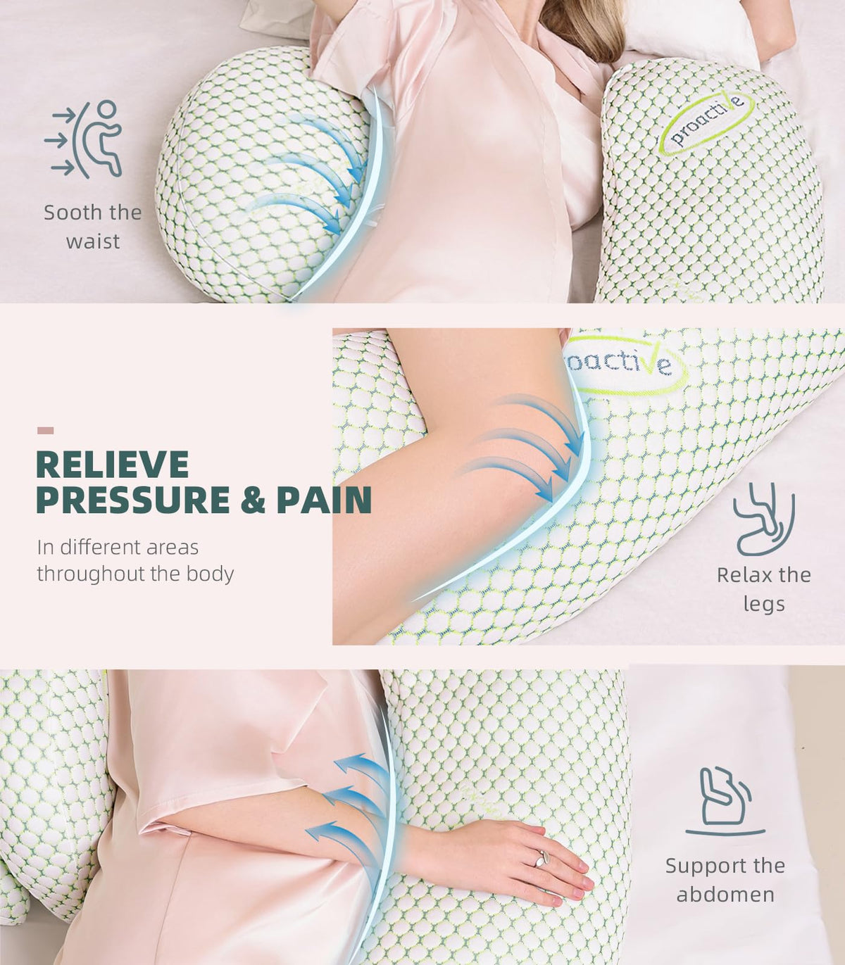 Oternal Pregnancy Pillow for Pregnant Women,Soft Pregnancy Body Pillow,Support for Back, Hips, Legs,Maternity Pillow with Detachable & Adjustable Pillow Cover, Green