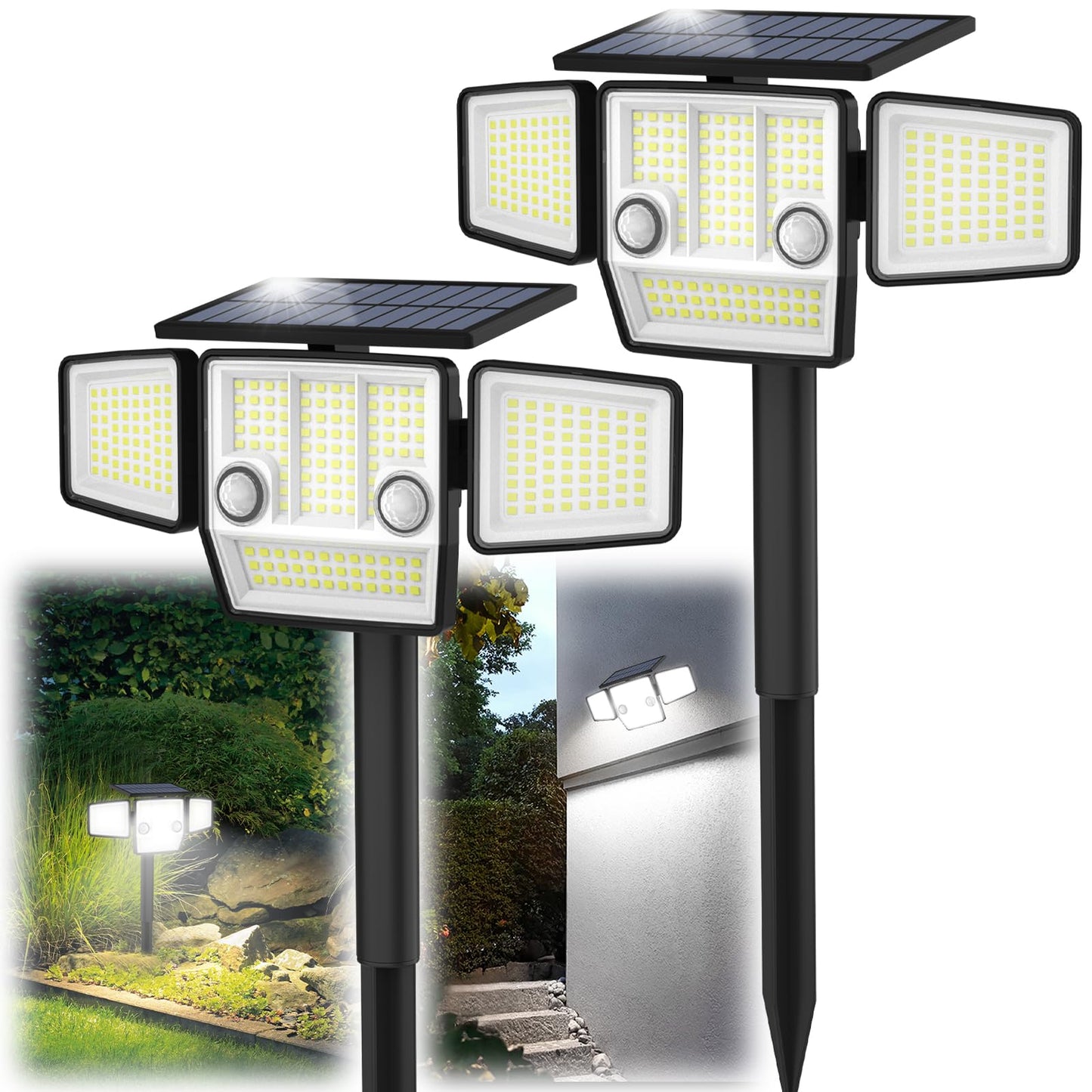 HAARAY Solar Lights Outdoor, Motion Sensor Outdoor Lights with Stakes, 2500LM 236 LED IP65 Waterproof Solar Powered Flood Lights, 360°Wide Lighting Angle Security Lights for Yard Driveway (2 Pack)