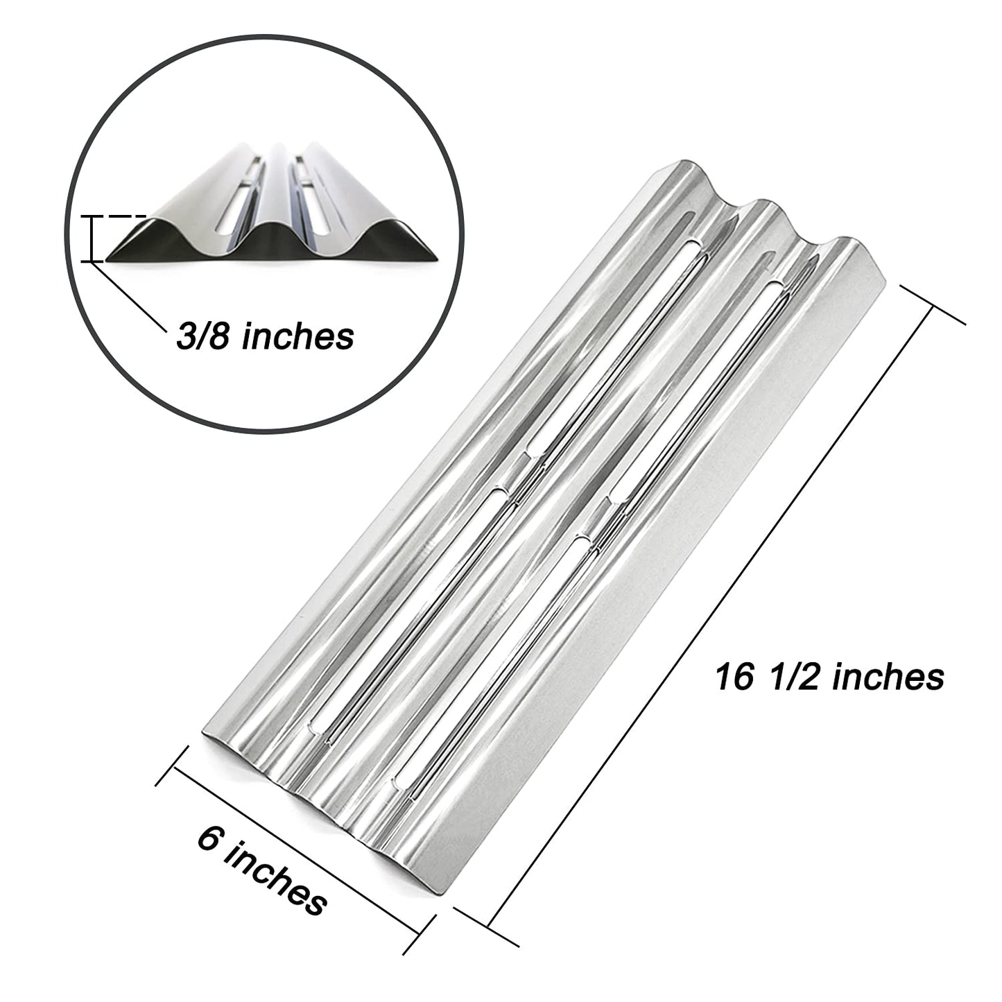 WEMEIKIT 3 Pcs BBQ Heat/Sear Plate Replacement Part for Napoleon Gas Grills as LEX, Legend, Mirage, Lifestyle Series of 485, 605, 730 Models, 16 1/2 x 6” Stainless Steel Heat Shield Flame Tamer