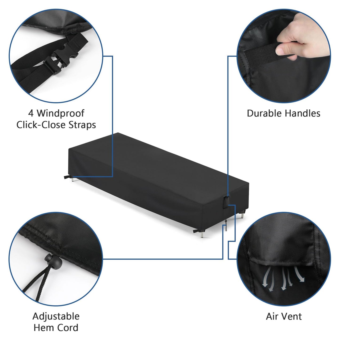 Hiticover 2 Pack Patio Chaise Lounge Covers, 78 Inch Rectangle Waterproof Outdoor Lounge Chair Covers, Outdoor Pool Lounge Chair Furniture Cover (Black, 78" L x 26" W x 12" H - 2 Pack)