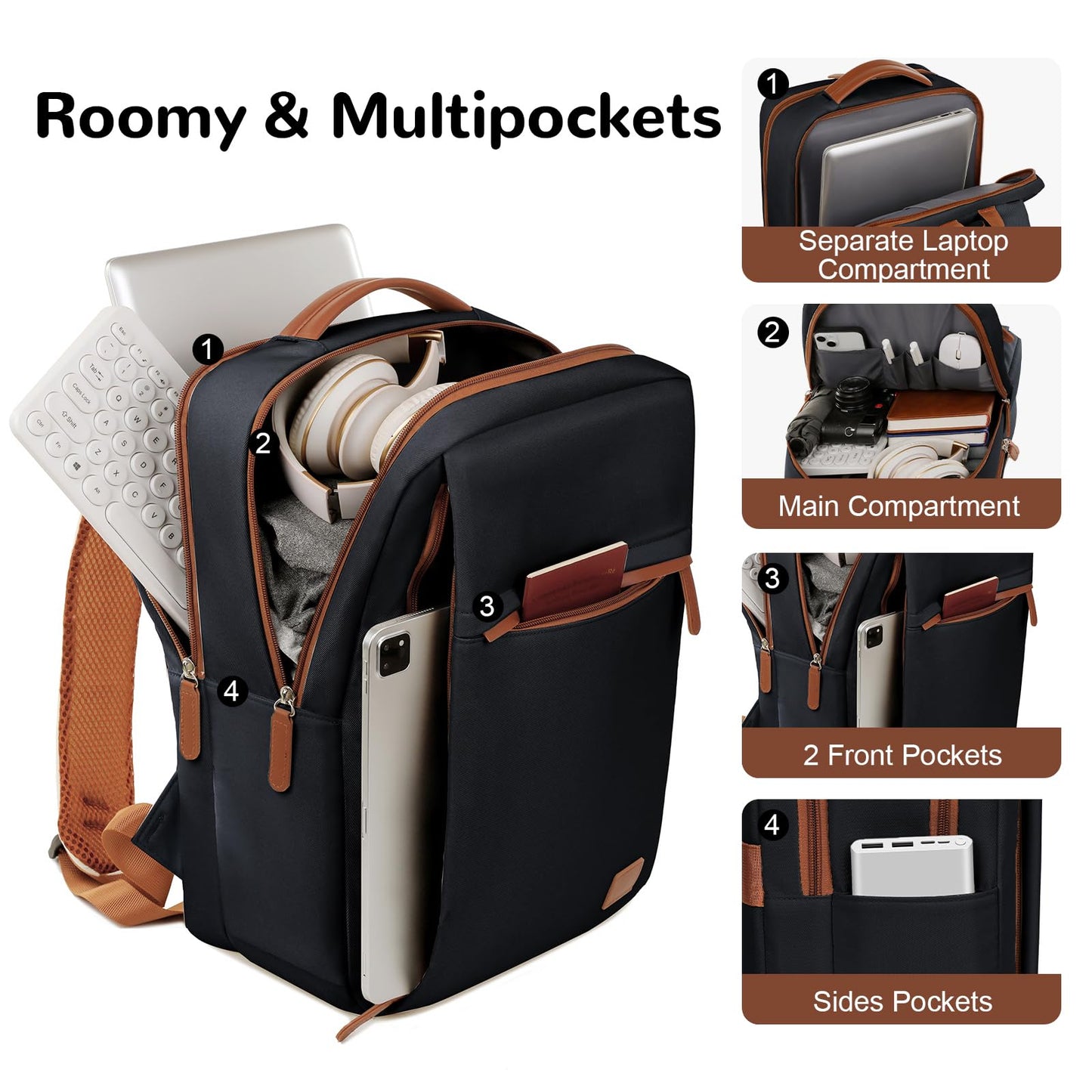 Outplea 15.6" Laptop Backpack for Work Men, Airline Approved Carry on Travel Backckpack, Black
