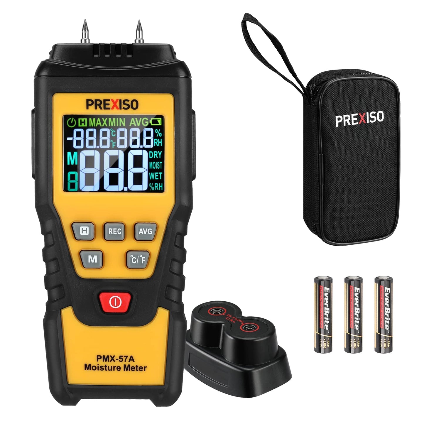 PREXISO Wood Moisture Meter, 7 in 1 Digital Humidity Detector for Lumber, Firewood, Walls, Drywall, Floor, Water Leak Detector, High-Precision Pin Moisture Meter