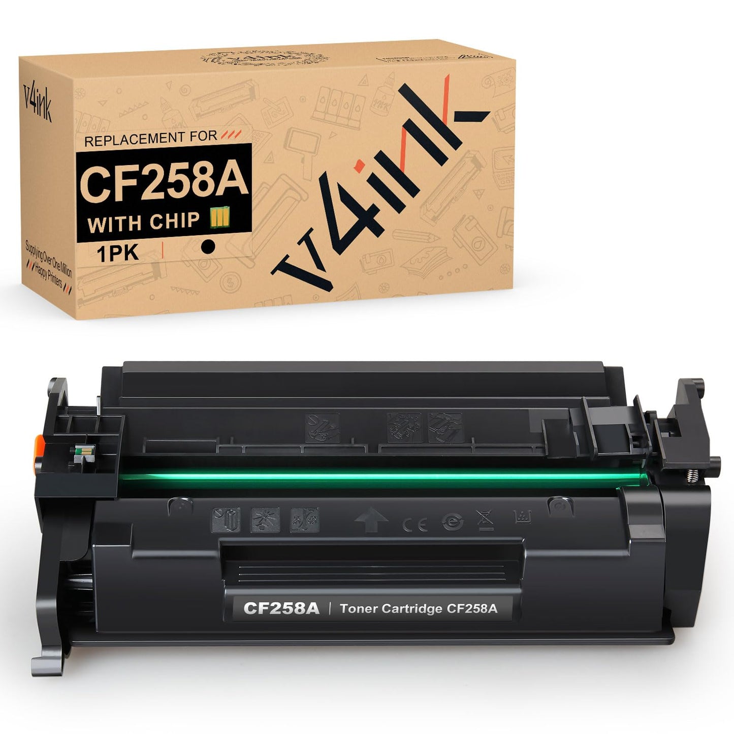 v4ink 58A CF258A Black Toner Cartridge (with Chip) Compatible Replacement for HP CF258A 58A 58X Toner Cartridge for HP Pro M404dn M404n M404dw MFP M428fdw M428fdn M428dw M406dn M430f Printer, 1 Pack