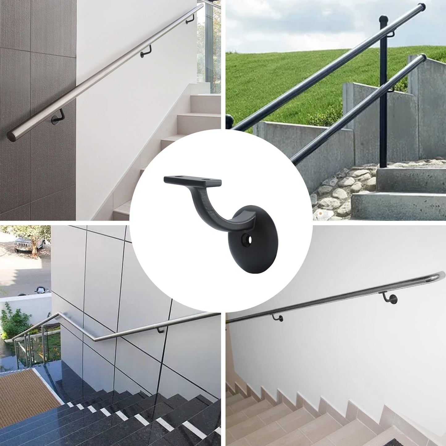 Hand Rail Bracket Heavy Duty Hardware for Stairways, Home or Office Stair Support Handrail Brackets Matte Black 6 Pack HOME MASTER HARDWARE