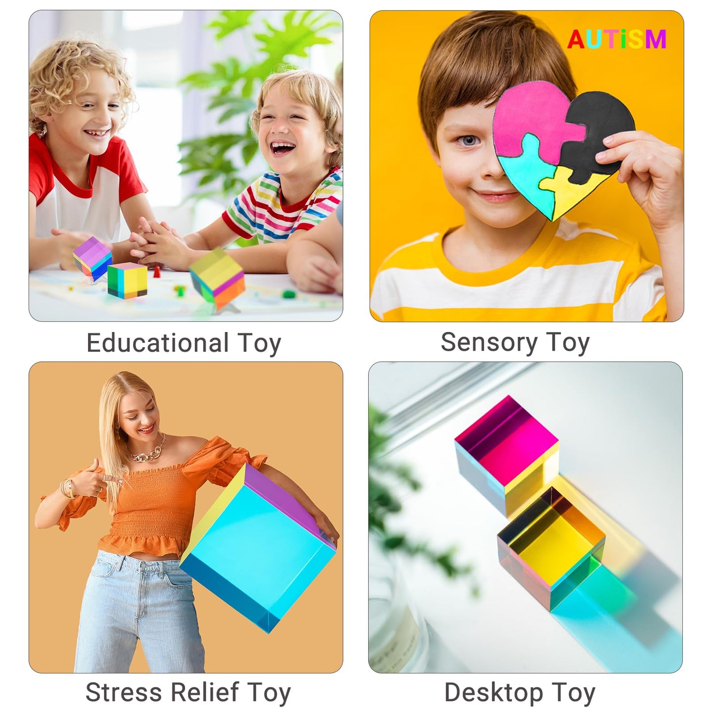 iKeelo Color Mixing Cube (60mm) with Stand - Cyan, Magenta, Yellow - Magic Optical Cube Novelty Physic Toy for Birthday and Christmas