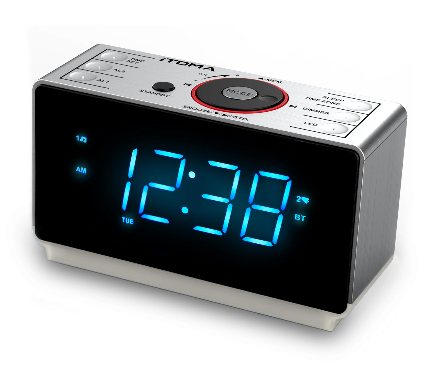 Alarm Clock Radio with Bluetooth Speaker, Digital FM Radio, Dual Alarm with Snooze, Large LED Display, Dimmer Control, USB Charging Output iTOMA CKS708