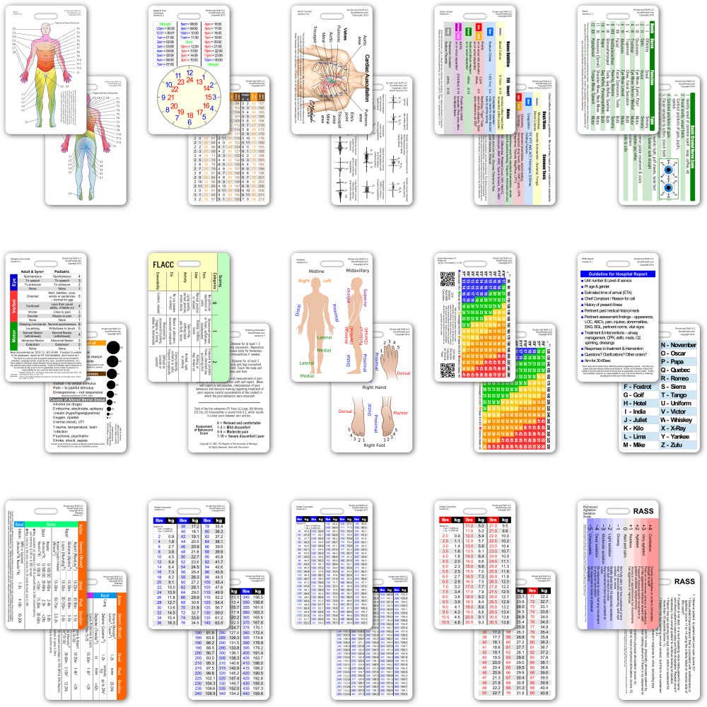 Scrubs and Stuff LLC Comprehensive Vertical Badge Card Reference Set - 30 Cards