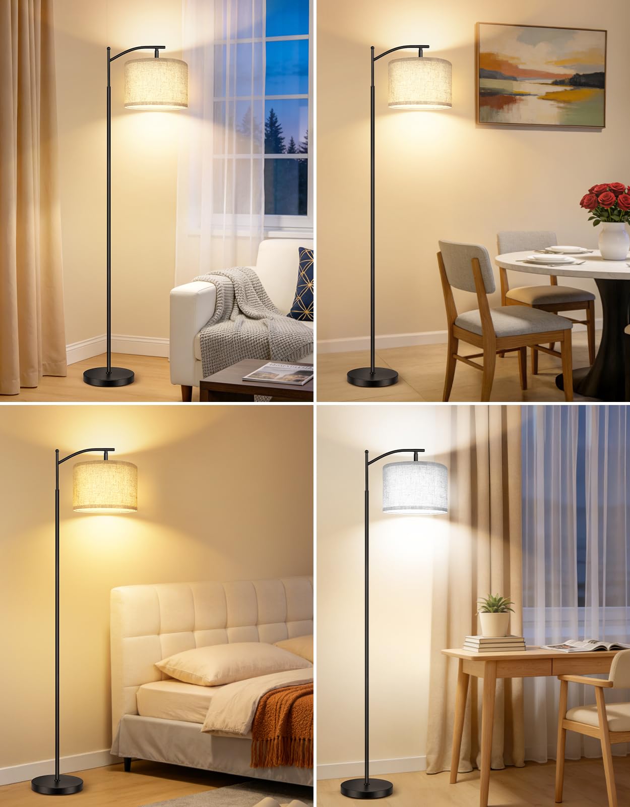 OUTON Arc Floor Lamp with Remote and Foot Switch, Dimmable Standing Lamp with 4 Color Temperatures, 5%-100% Brightness, Adjustable Head, 1-Hour Timer, Memory Function for Living Room Office