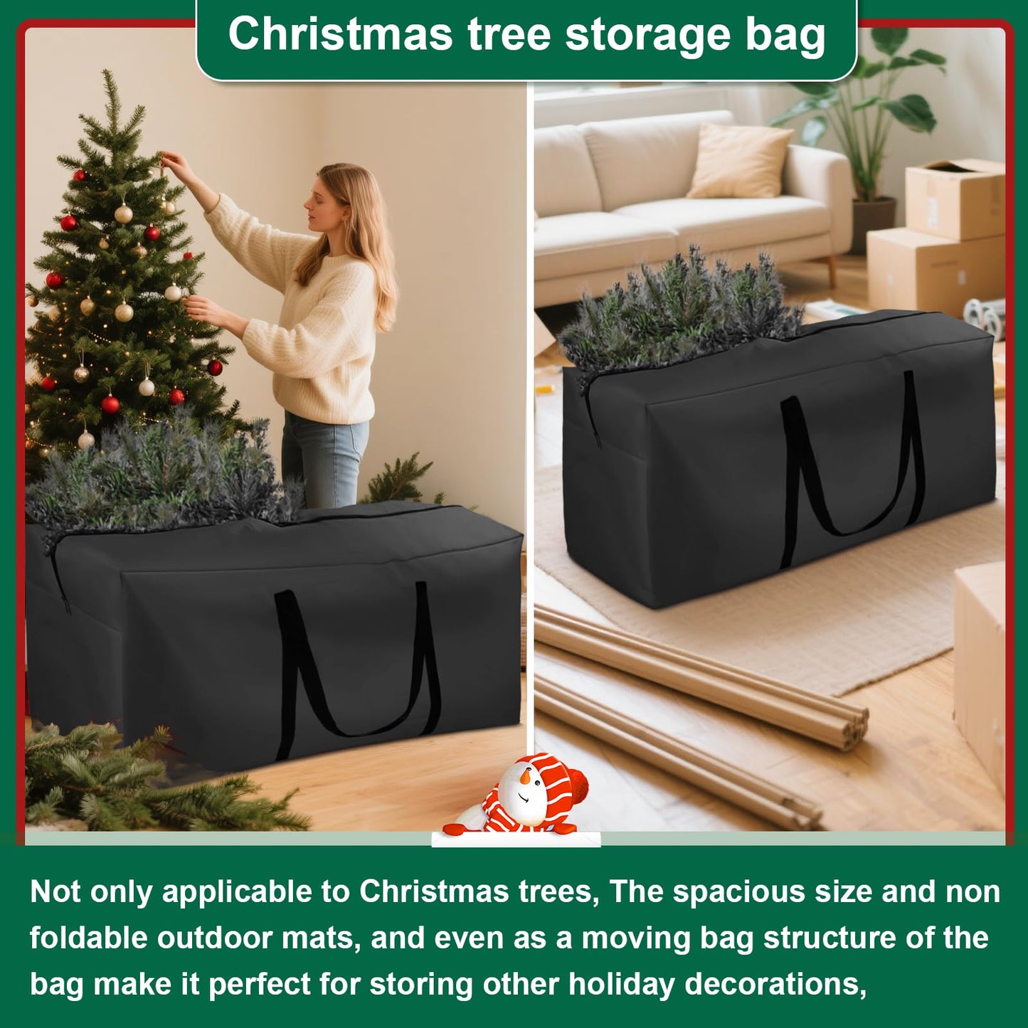 Christmas Tree Storage Bag Fits 9-12 Ft Tall Artificial Xmas Trees, 420D Oxford Heavy-Duty Waterproof Storage Bags, 68" L X 30" W X 20" Extra Large Xmas Tree Bag with Handles & Zipper (Black, 2 Pack)