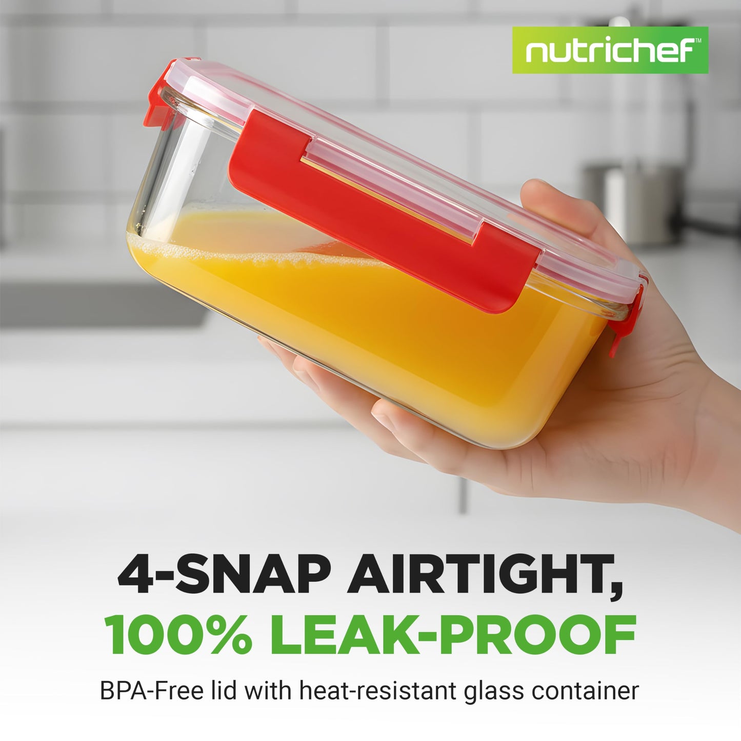 NutriChef 12 Piece Glass Food Storage Containers - Stackable Superior Glass Meal-prep Containers w/Newly Innovated Hinged BPA-Free 100% Leakproof Locking Lids - Freezer-to-Oven-Safe