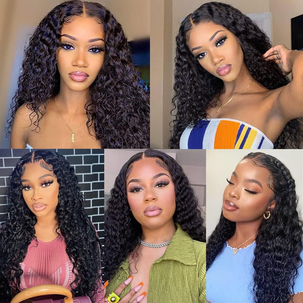Water Wave Lace Front Wigs Human Hair Wigs for Women 14 Inch 13x4 HD Lace Frontal Wigs Human Hair Pre Plucked 150% Density Wet and Wavy Curly Lace Front Wigs Human Hair Natural Color