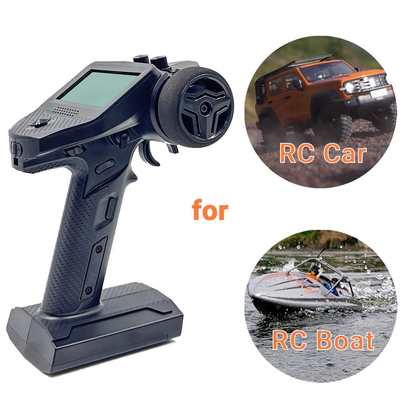 Alaohu FS-G7P 7 Channels RC Transmitter and Receiver FS-R7P Fly 2.4GHz Sky Surface Radio Controller System for RC Crawler, Buggy, Cars and Boats (Upgrade Sponge Steering Wheel)