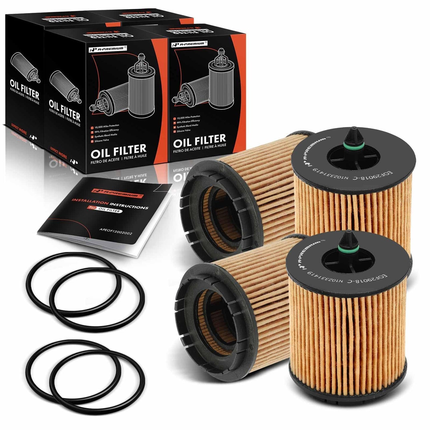 A-Premium 4-PC 10K Miles Protection Oil Filter Compatible with Chevrolet Equinox, Impala, Captiva Sport, HHR, Cobalt, Classic, Cavalier & Buick & Saab & GMC & Oldsmobile & Pontiac & Saturn & Fisker