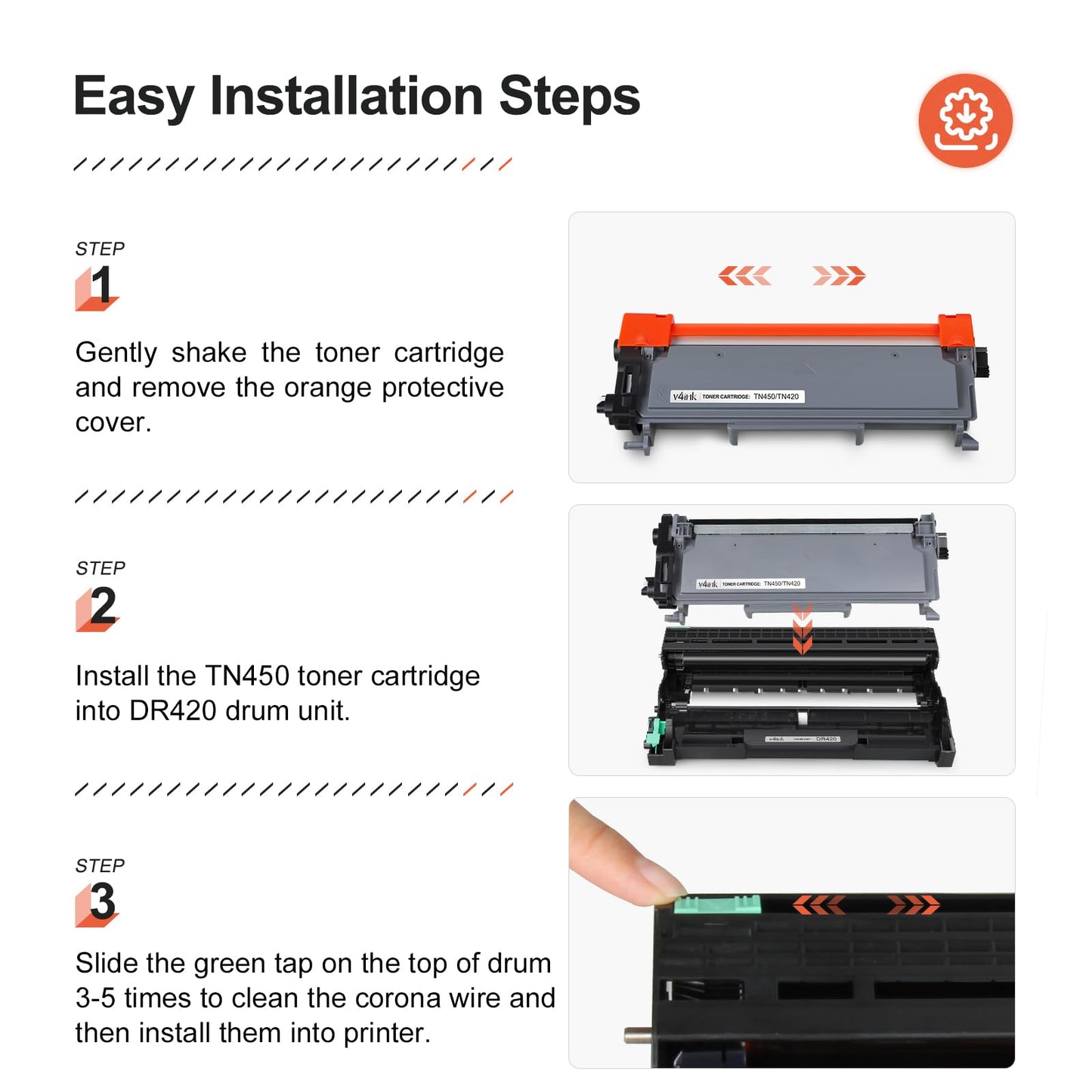 v4ink Compatible TN450 Toner Cartridge Replacement for Brother TN450 TN420 Toner Cartridge High Yield Use for HL-2240d HL-2270dw HL-2280dw MFC-7360n MFC-7860dw IntelliFax 2840 2940 Printer 2 Packs