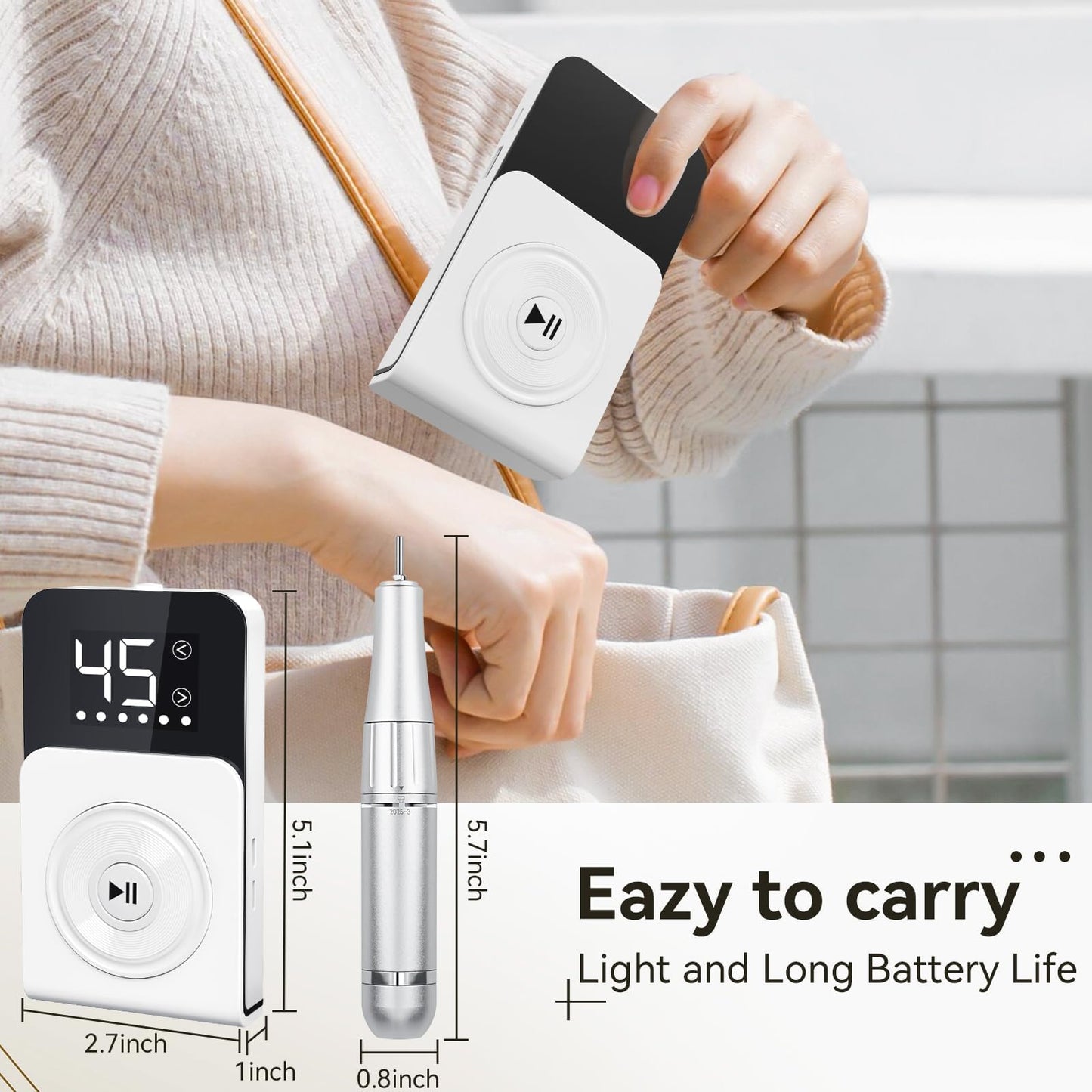 Cadrim Electric Nail Drill Professional 45000RPM, 2025 Upgraded-Speed Control Disc,Rechargeable Electric Nail File for Acrylic Gel Nails, Portable Nail Drill Kit, Efile Nail Machine for Salon Home