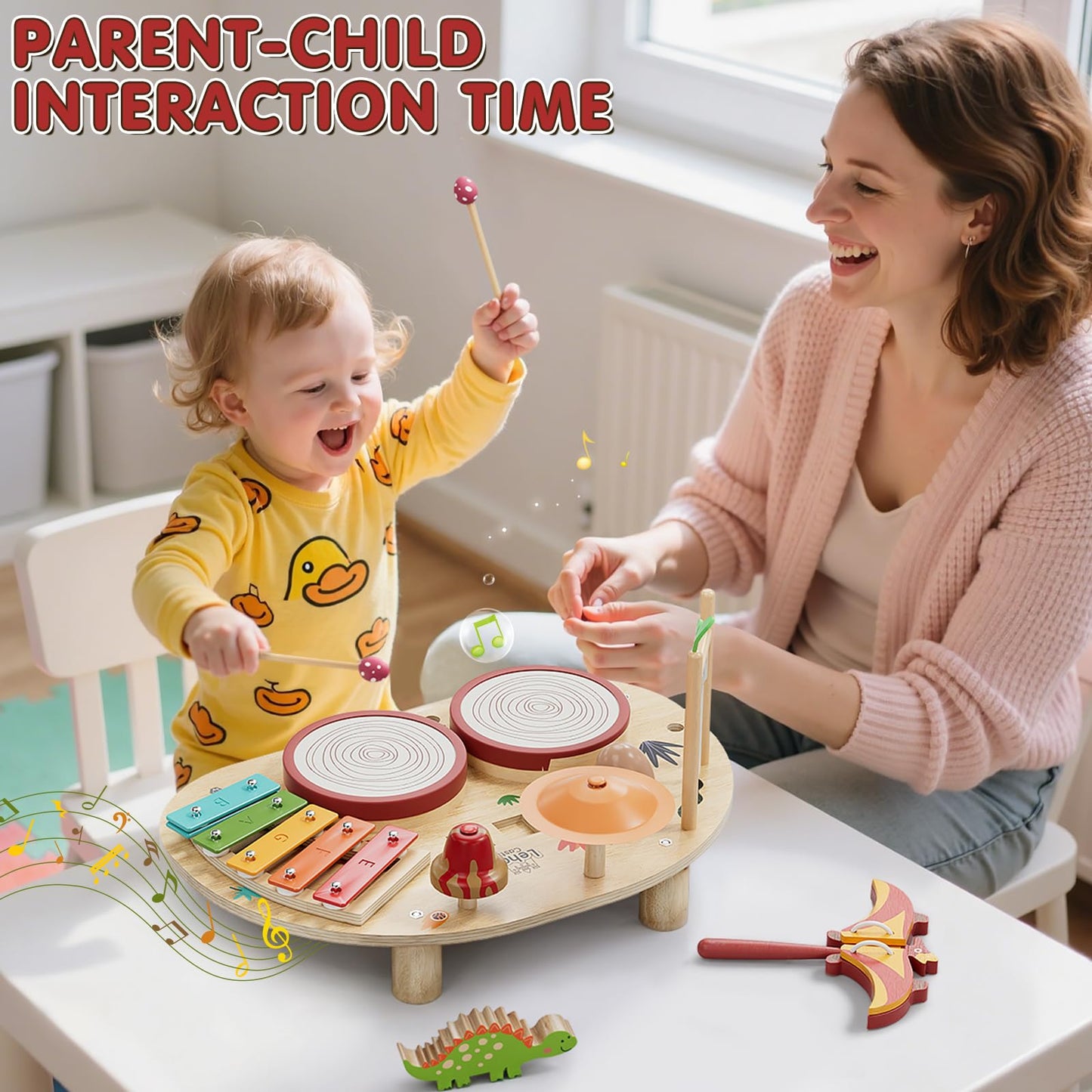 Lehoo Castle Toddler Drum Set, Montessori Educational Toys for 1 2 3 Year Old, Wooden Musical Instruments for Toddlers 1-3, Baby Musical Toys for 6-12 Month, 1 Year Old Boys Girls Birthday Gifts