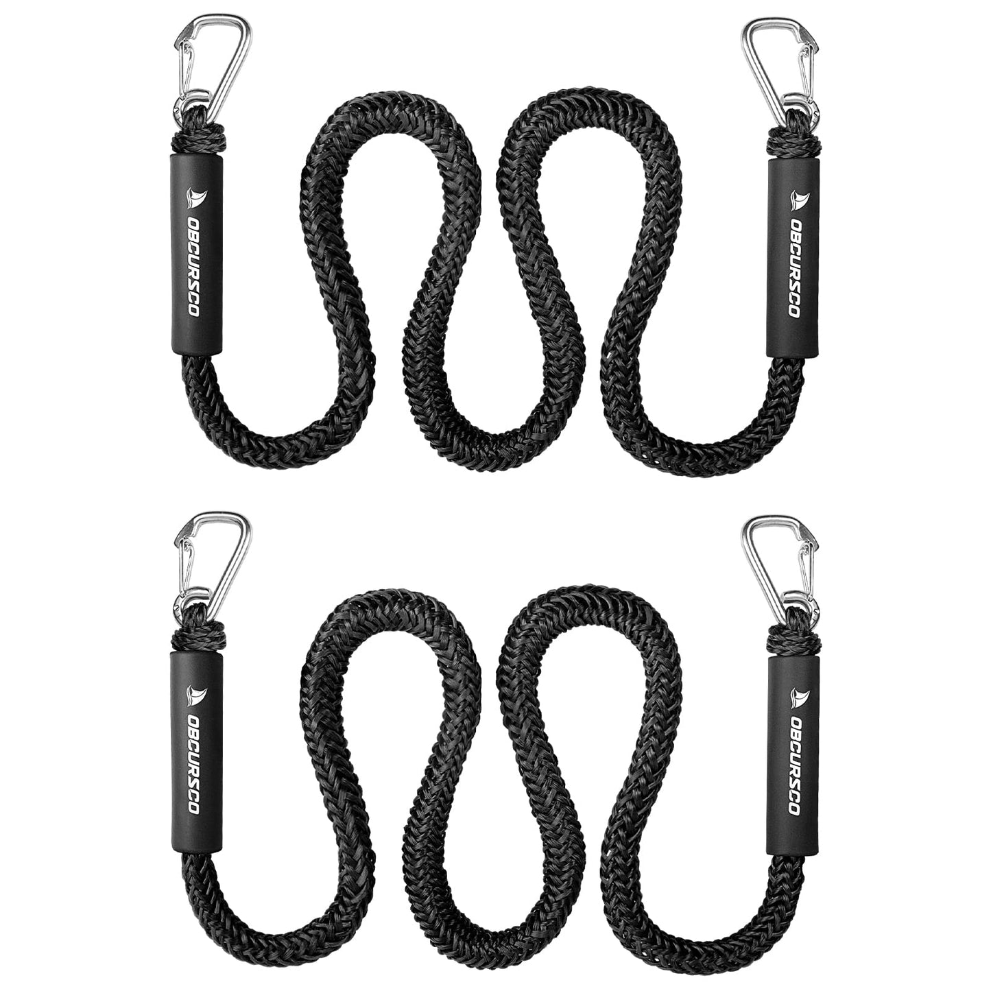 Obcursco Bungee Dock Line, Jet Ski Dock Line with Double 316 Stainless Steel Clips, Boat Snubber Docking Rope for PWC, Boat Accessories for Yamaha Waverunner, Seadoo, Kayak, 2 Pack (Black, 4ft)