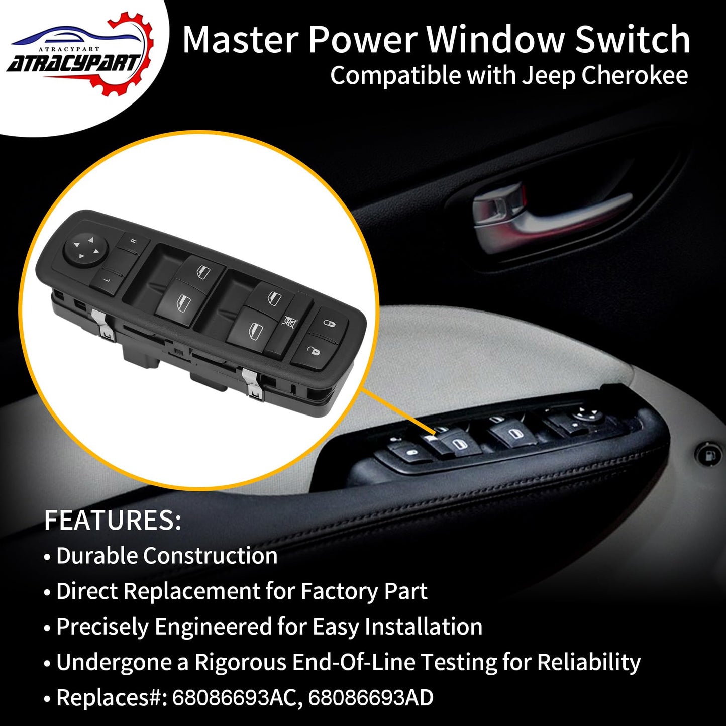 Master Power Window Switch | 8 PINS + 13 PINS Check Required | Replacement for 2015-2017 Chrysler 200, 2013-2016 Dodge Dart, 2014-2018 Jeep Cherokee | Replaces# 68271203AB, 68271203AA
