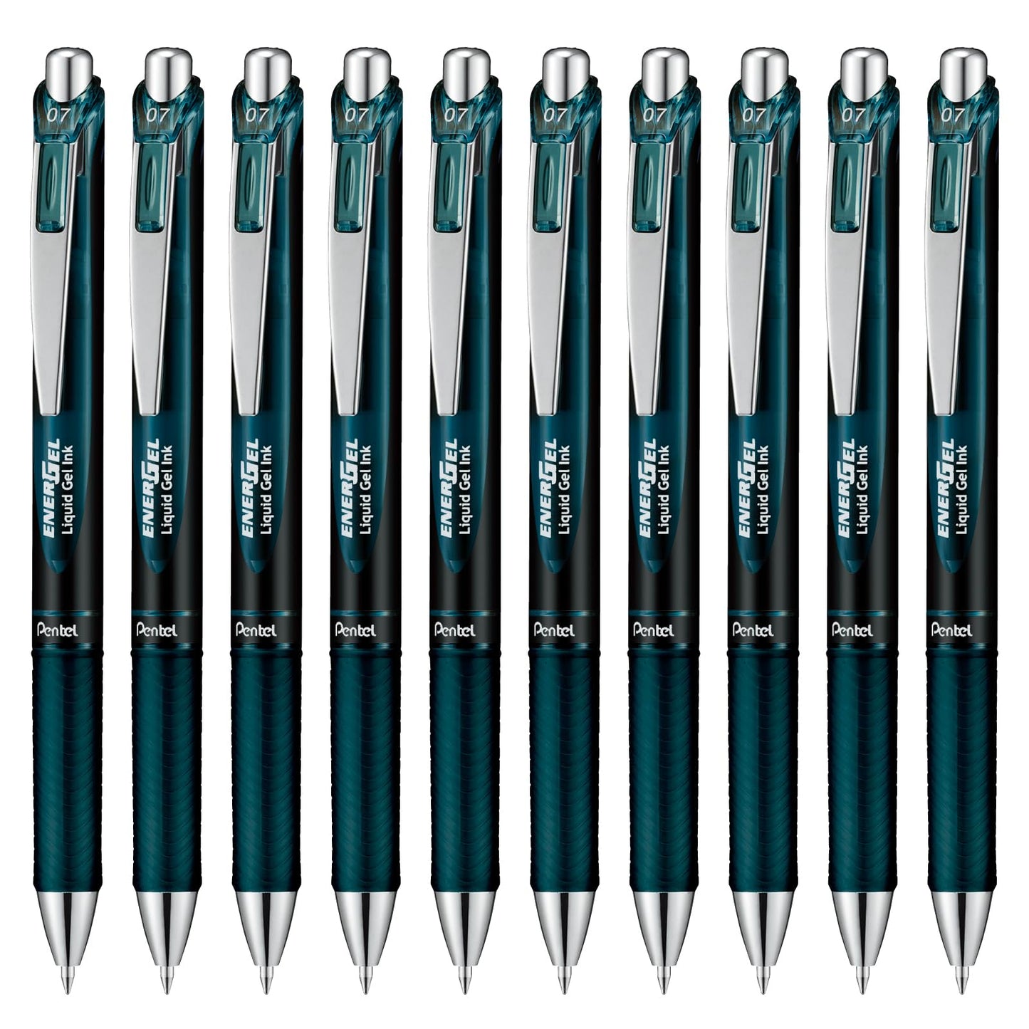 Pentel EnerGel Dark Colours Retractable Gel Roller, 0.7mm Medium Point, Indigo-Black Ink, Box of 10
