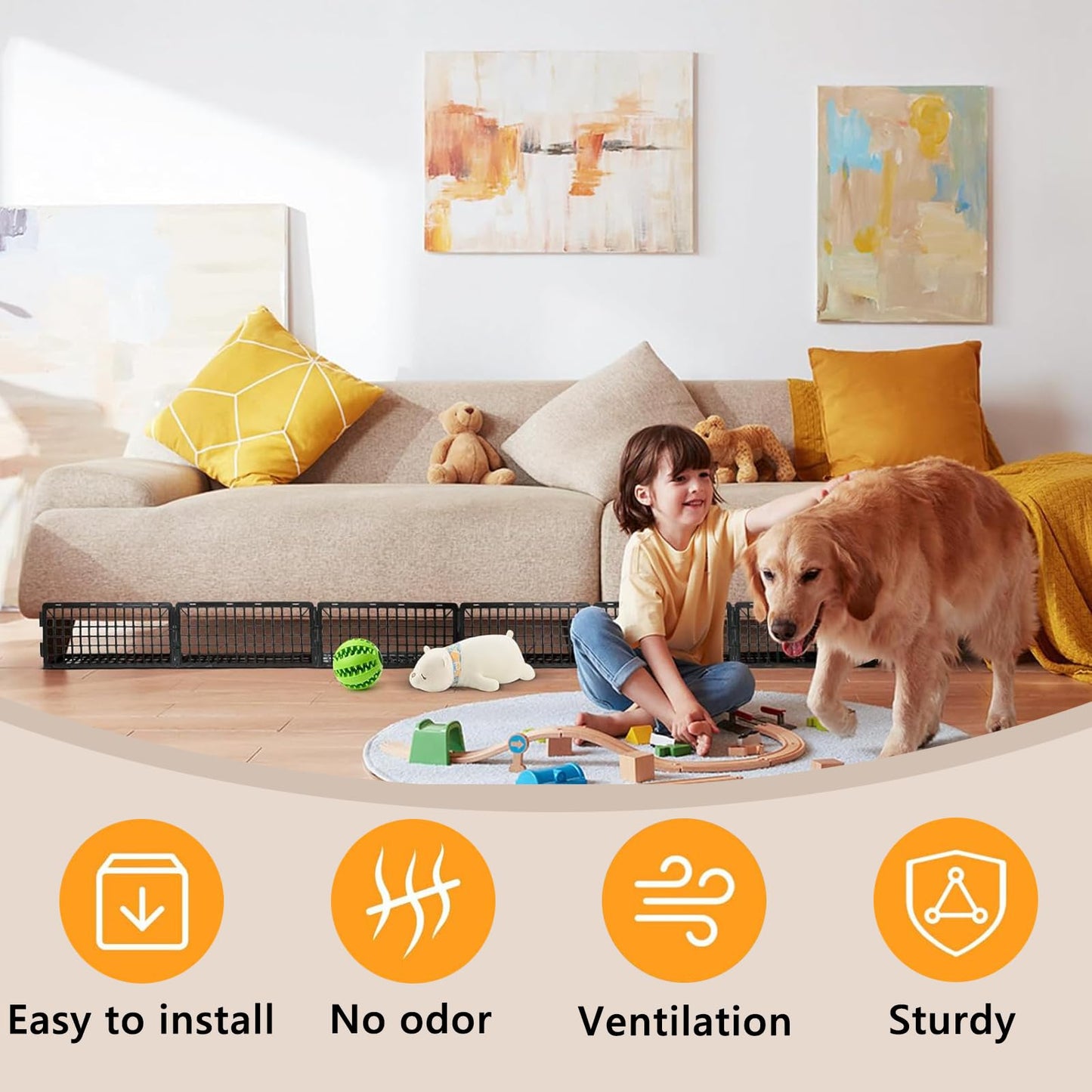 Wonninek 12Pcs Under Couch Blocker, 14.5" L x 7.8" H Adjustable Under Sofa Plastic Barrier with 30 Zip Ties, Sturdy Black Toy Blocker for Pets Underneath Stop from Getting Under the Bed