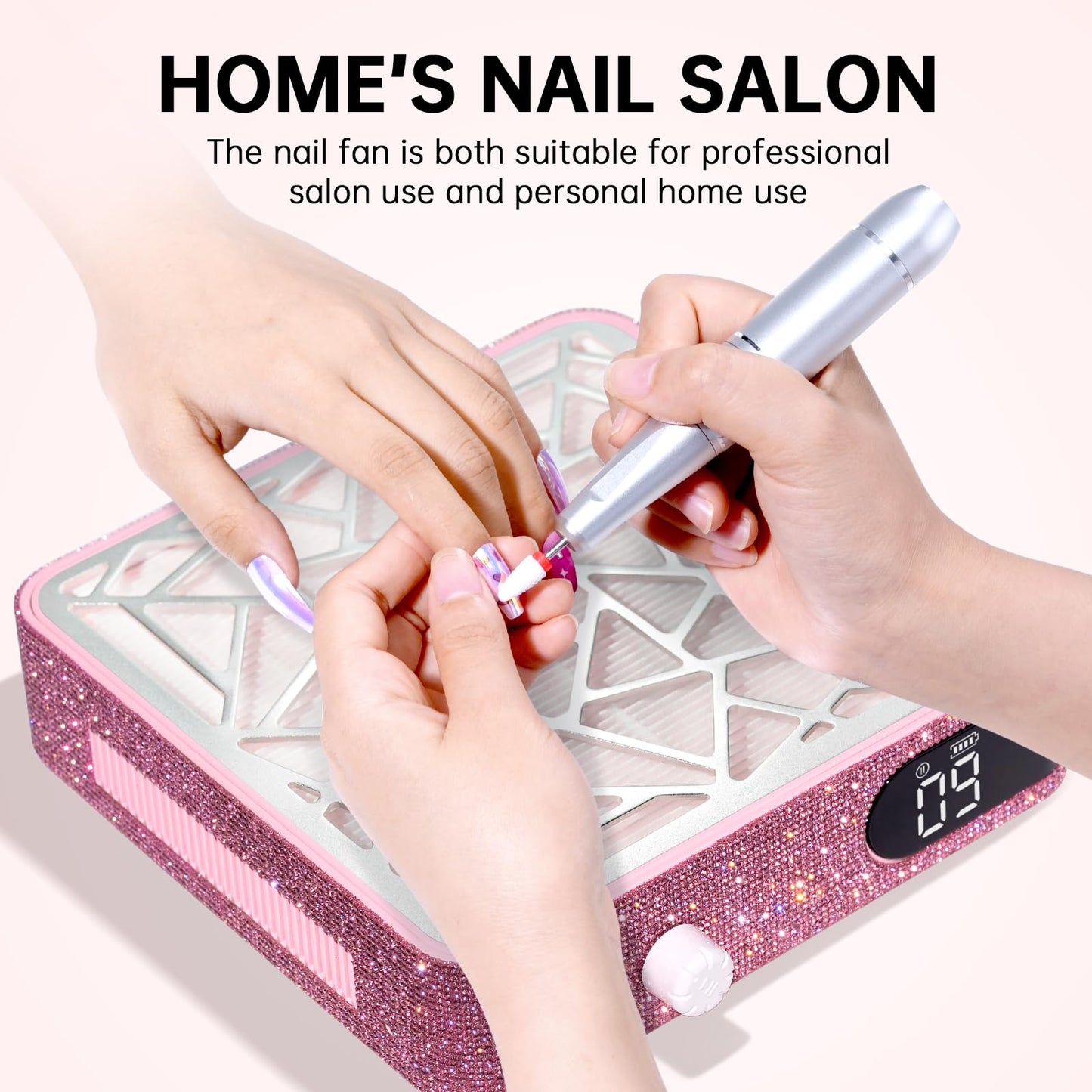 CHRISTINE SHELLY Nail Dust Collector, Powerful Vacuum Fan Vent Dust Collector Extractor Dust Suction Machine for Acrylic Nails Polishing, Nail Salon, Pink Diamond