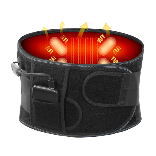 6xigouma Heating Pad Back Massager Brace for Lower Back Pain Relief, Cordless Heated Back Brace Vibration Wrap with Rechargeable Battery, Warmer Lumbar Support Belt with Massage for Cramps, L