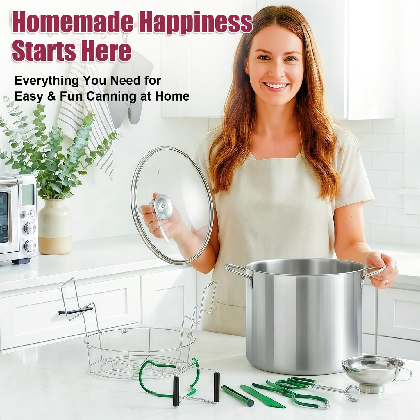 Canning Pot-8 Pieces Stainless Steel Canning Supplies Starter Kit with Lid, Rack & Canning Tools Set, Water Bath Canner for Beginner(20.5 QT)