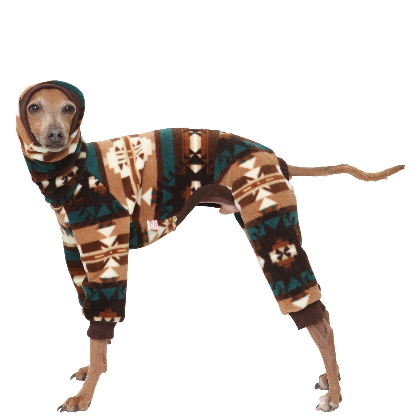 D DOGGY STAR Italian Greyhound Sweater Turtleneck Outfit Nordic Fleece Onesie Clothes Whippet for Dog Coat (S,Brown Nordic)