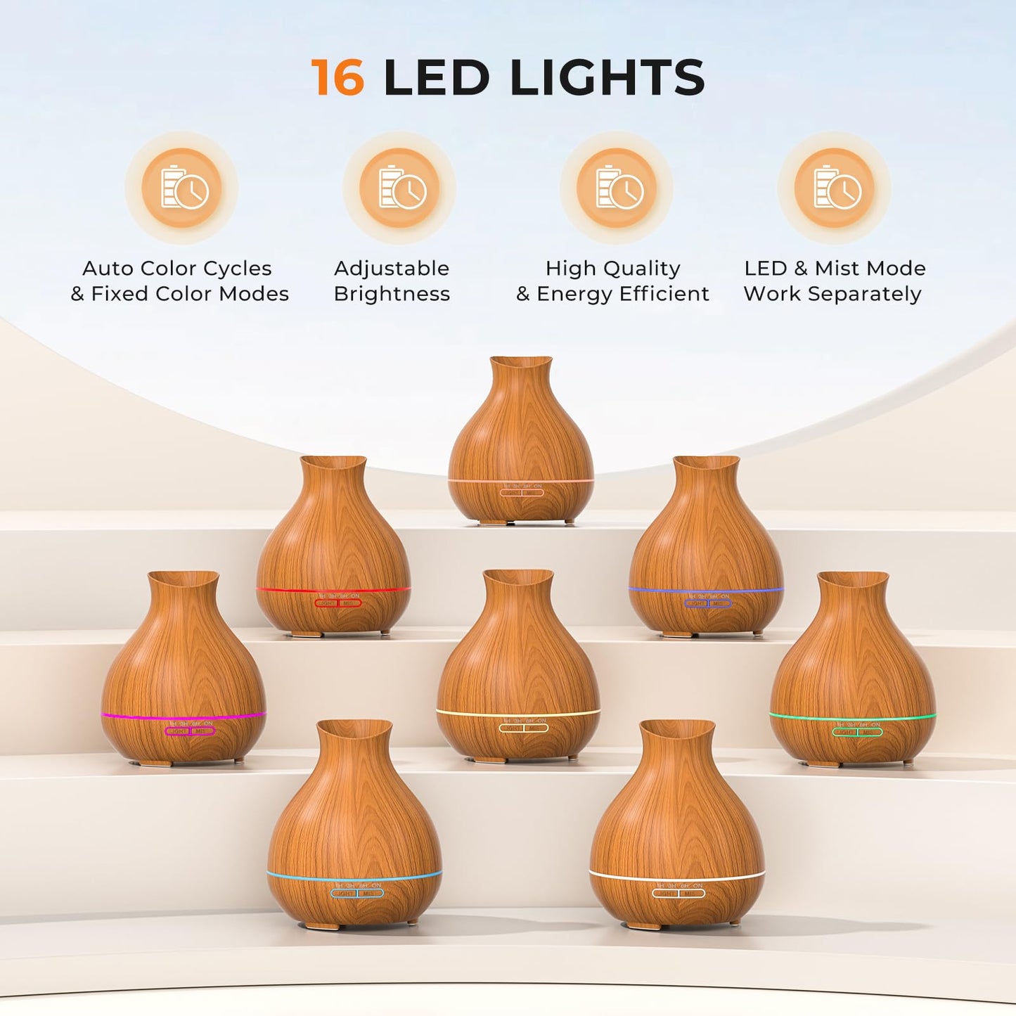 Aromatherapy Essential Oil Diffuser 550ml 12 Hours Wood Grain Aroma Diffuser with Timer Cool Mist Humidifier for Large Room, Home, Baby Bedroom, Waterless Auto Shut-Off, 7 Color Lights Changing