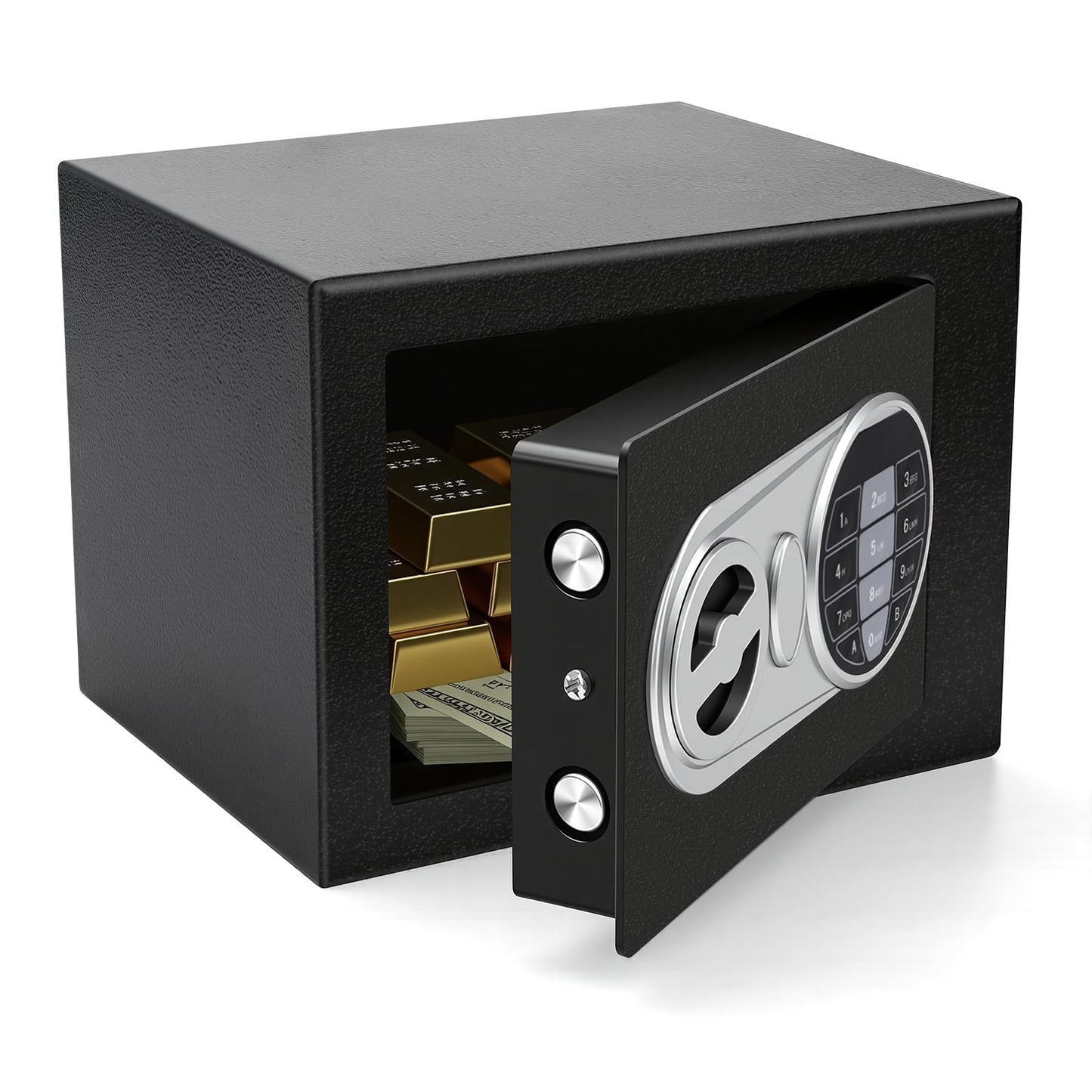 JEAWIWI Safe Box Steel 0.23 Cubic Feet, Black Fire and Water Proof Small Safe, Money Safe with Key and Electronic Keypad Security Lock, for Cash, Documents, Jewelry, 9" x 6.7" x 6.7" Inches