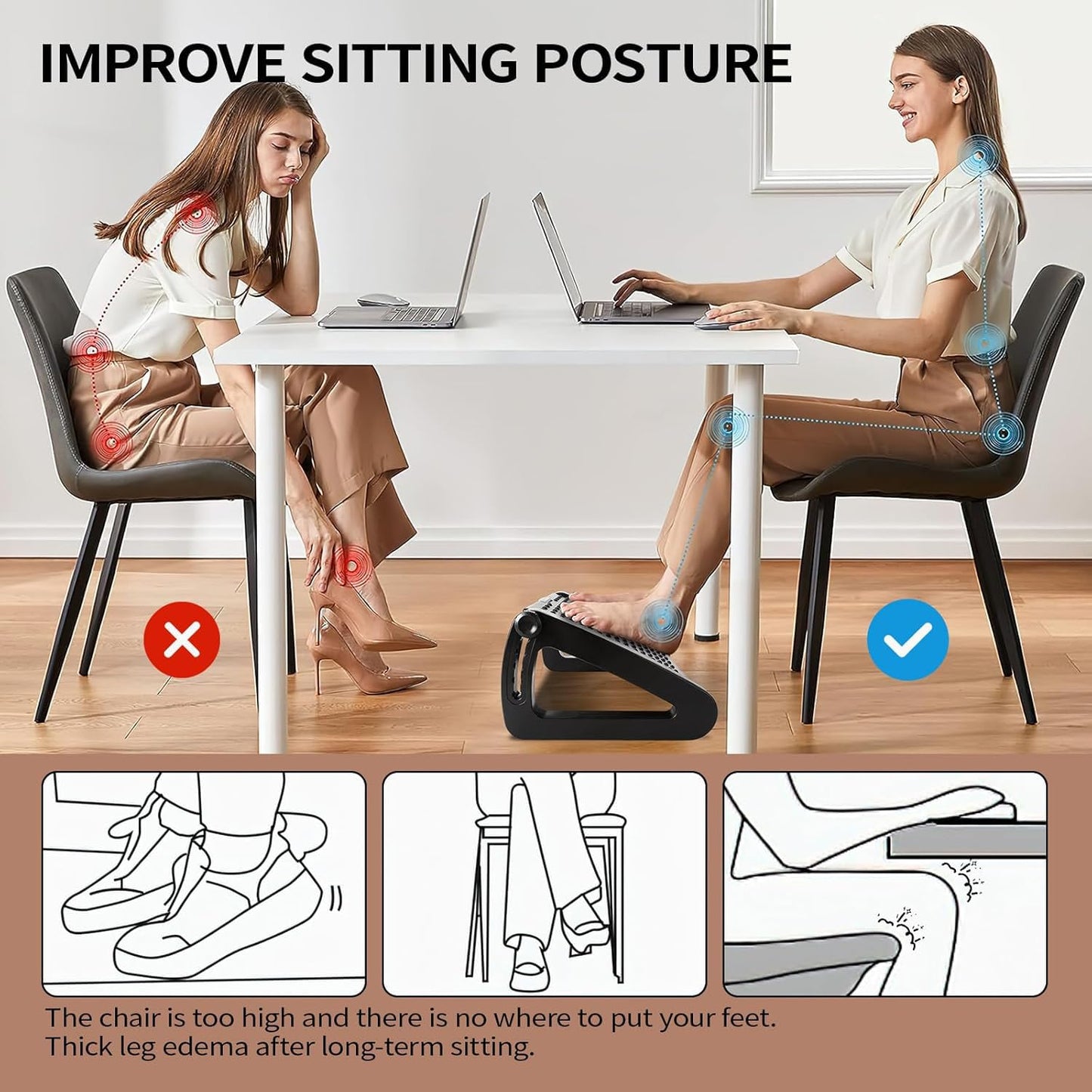 ThatPure Foot Rest for Under Desk, 6 Heights Adjustable Ergonomic Foot Stool with Massage Rollers, Chair Footrest for Leg Rests at Work Gaming Home Office