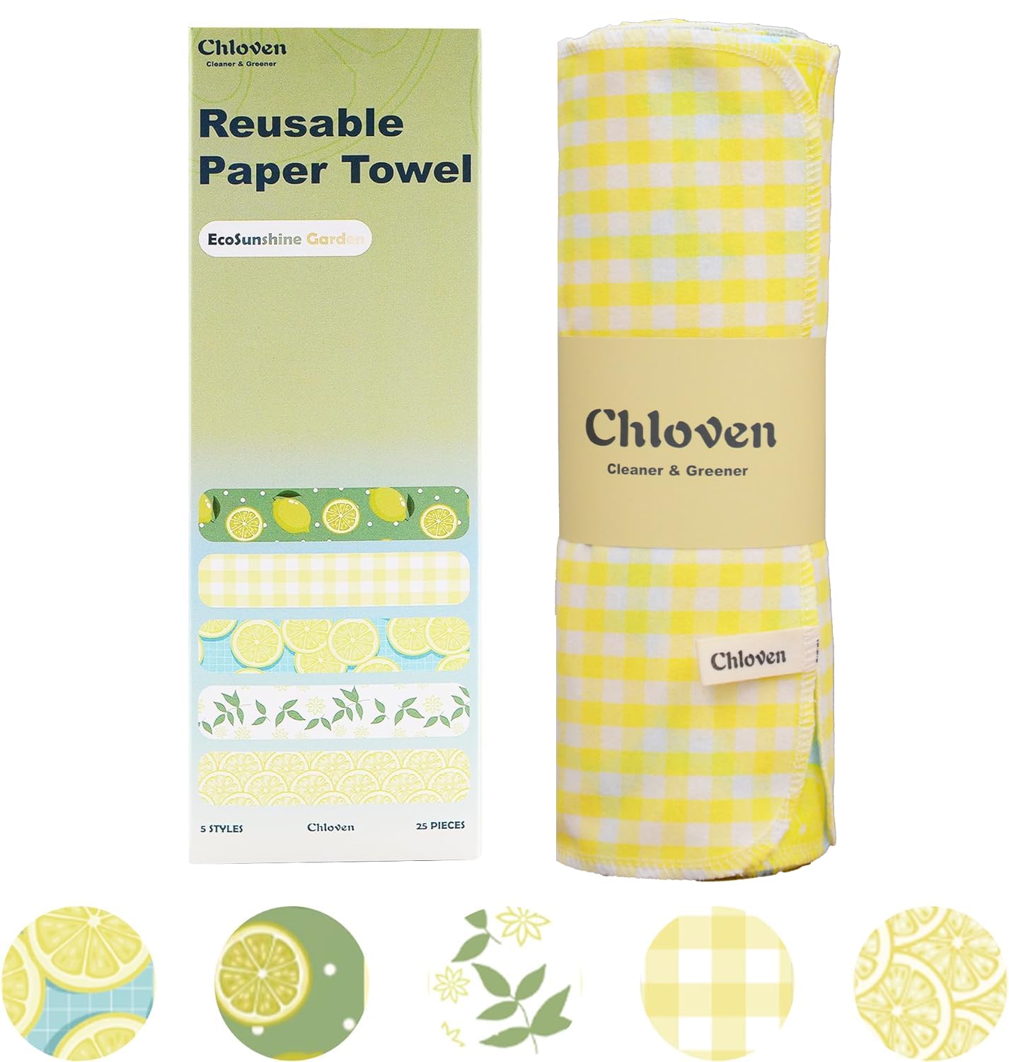 Chloven Reusable Paperless Paper Towels - Paperless Towels Roll Washable Cotton Cloth, Kitchen Paper Towels with Durable Cardboard Roll,25 Pack Zero Waste Reusable Napkins Alternative