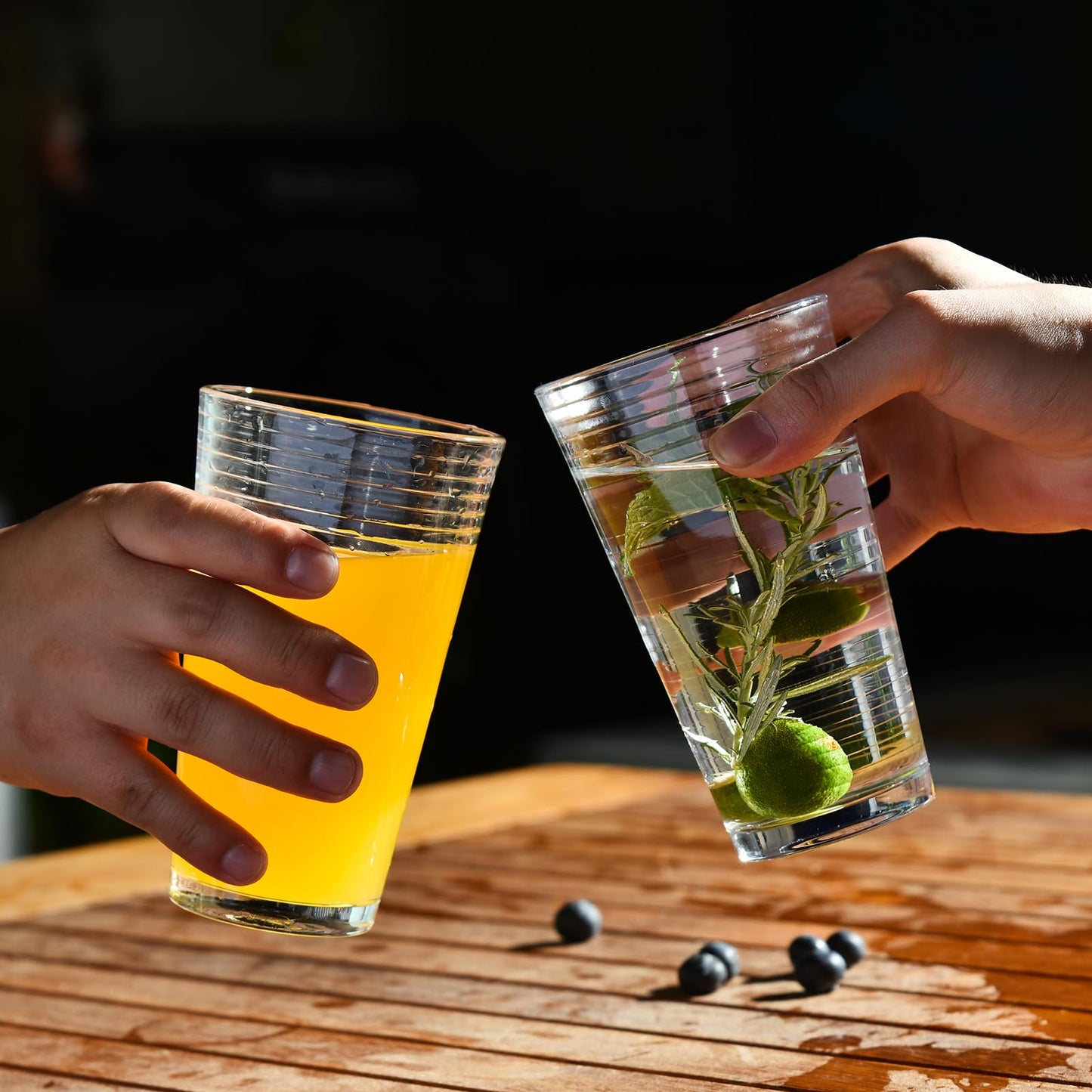 ALINK Glassware Drinking Glasses Set of 6, Premium Quality 16 Oz Highball Glass Cups. Coolers, Ribbed Glassware. Ideal for Water, Juice, Cocktails, and Iced Tea. Dishwasher Safe