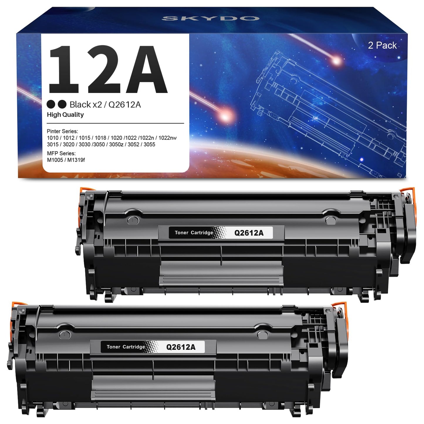 [2 Pack] 12A Toner Cartridge, 1020 toner Compatible Replacement for HP Q2612A 12A 2612A Work with HP Laserjet 1020 1022 1012 1010 3050 1015 1018 1022NW 3015 3020 M1319F Printer toner (Black 12A Toner)