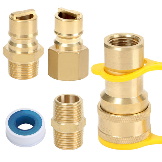 ATKKE 1/2" QDD LP Natural Gas Quick Connect Fittings Kit, Natural and Propane Gas Hose Quick Connect/Disconnect Plug Set, 100% Solid Brass with Dust Cover