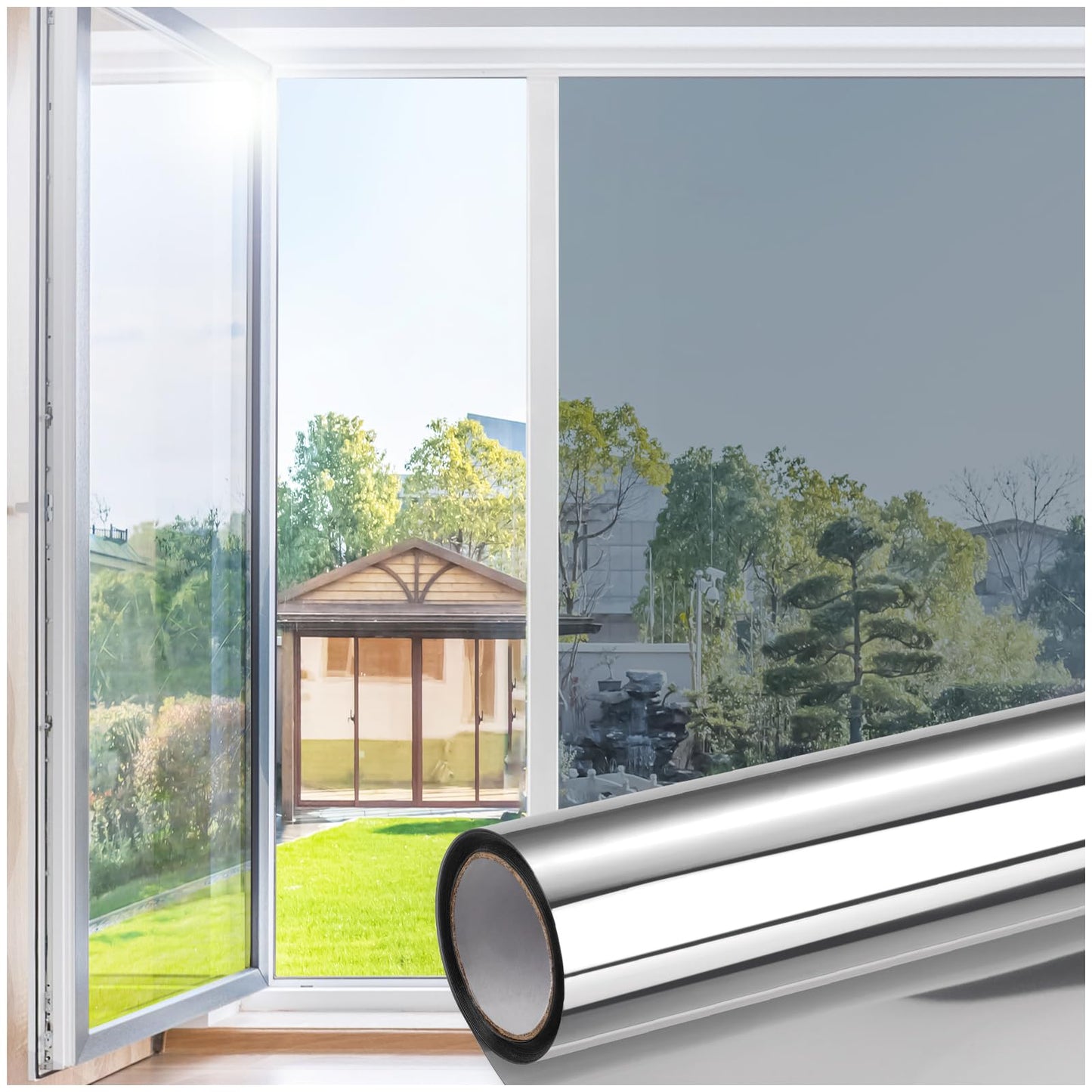 Homein One Way Window Film Reflective Heat Blocking & Sun Blocking, Privacy Film for Windows, Tint Mirror for House Windows, Heat Reflective & Control, Static Cling, Silver, 60x200cm
