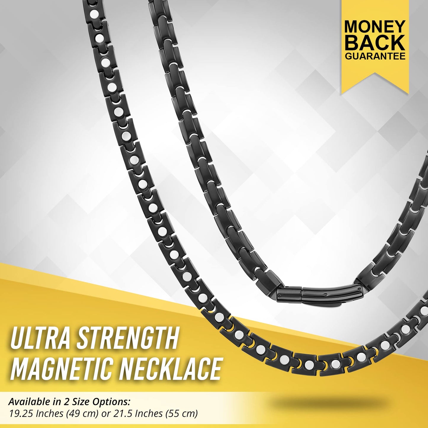 MagnetRX® Titanium Magnetic Necklace – Ultra Strength Magnetic Necklaces for Men & Women – Effective Titanium Necklace with 62 Magnets (Black, 55 cm)