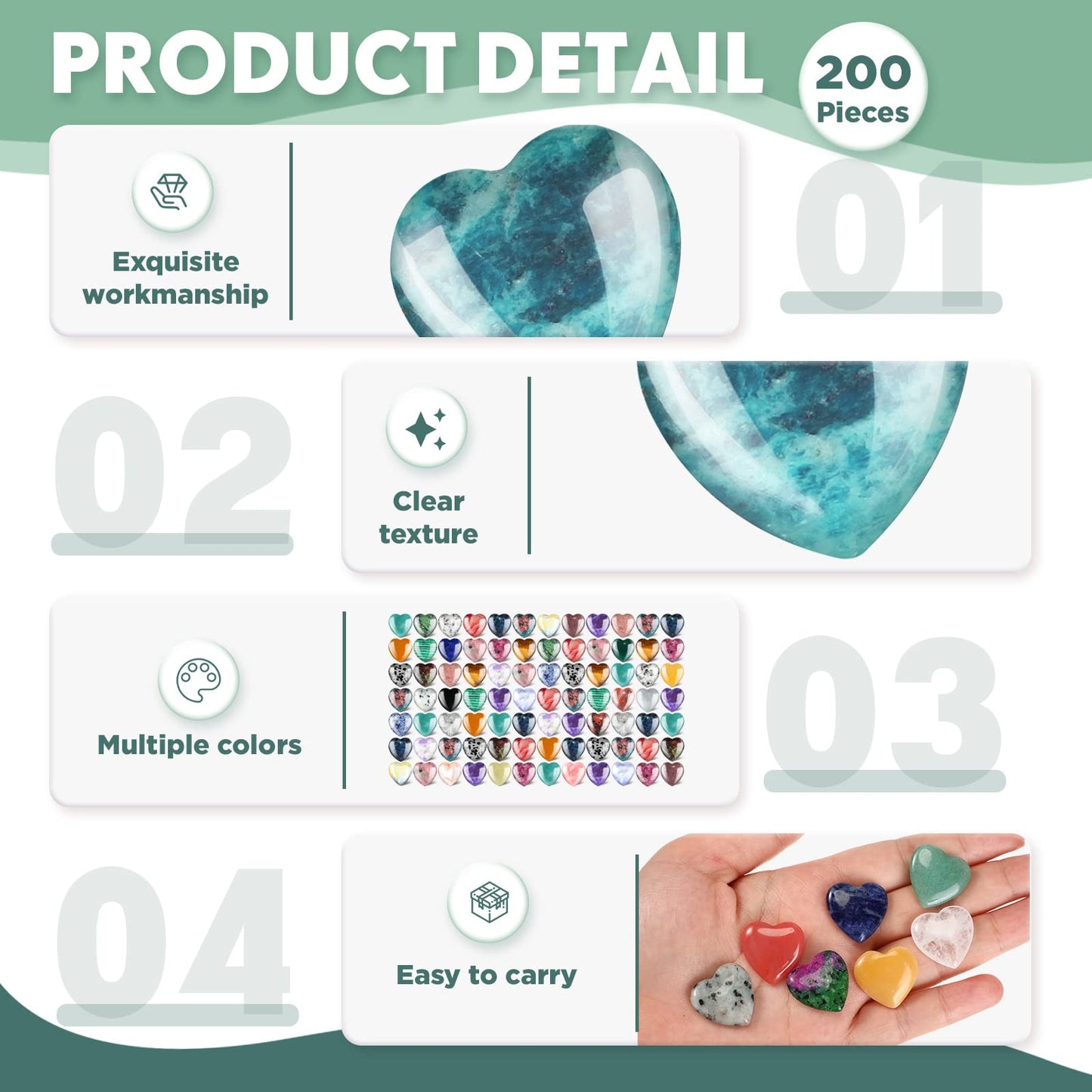 Nuenen 200 Pieces Valentine Heart Shaped Crystal Bulk 0. 8 Inch Worry Stones Valentine Mother's Day Gift Crystals Love Gemstones Heart Pocket Palm Romantic for Women Men Balancing Meditation