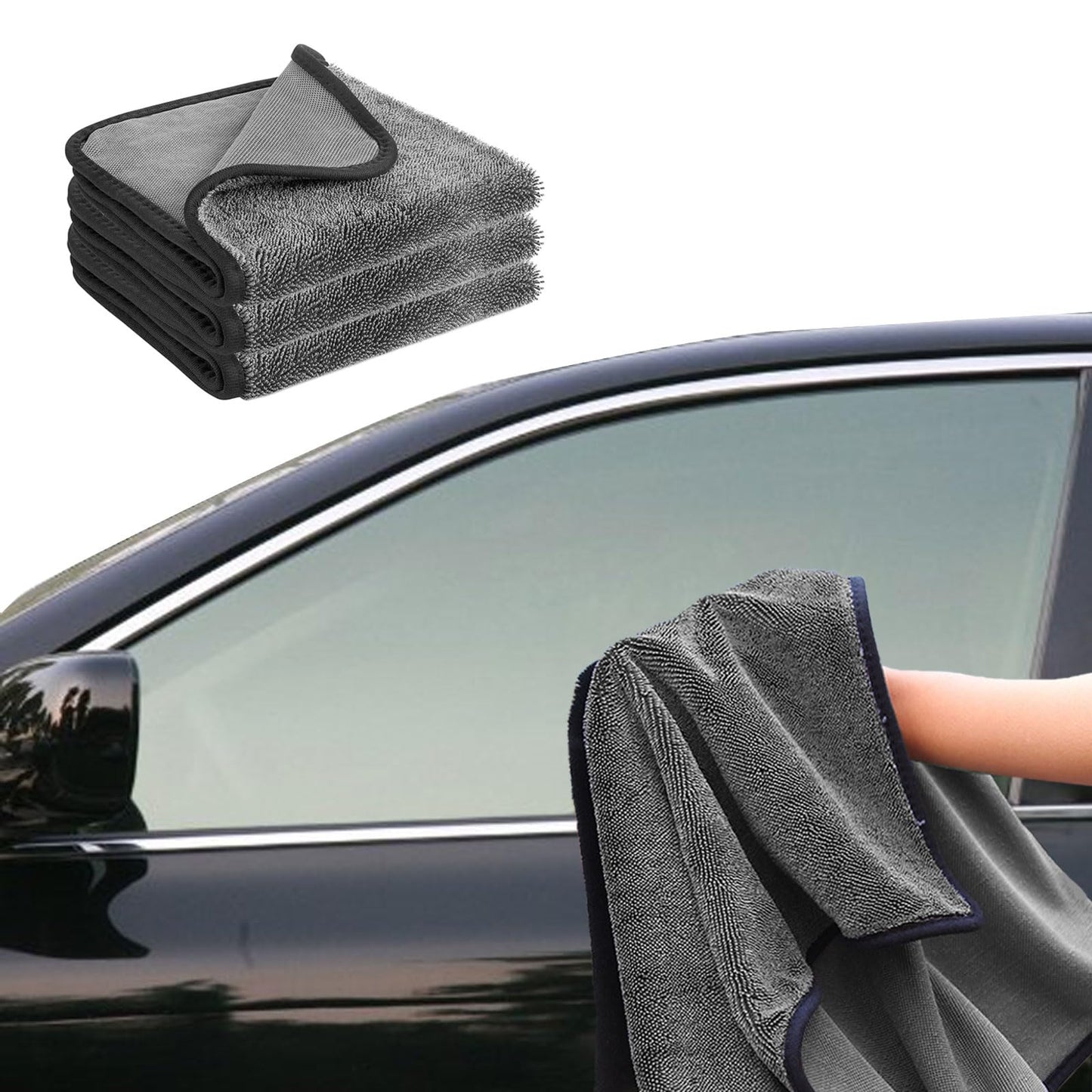 Longzhuo Shiny Microfiber Cleaning Cloths for Shower, Windows, Car, Home, and Office - 3pc Super Absorbent Bath Drying Towels (Gray)
