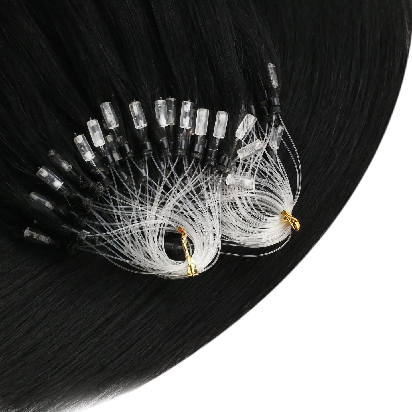 Sunny Hair Micro Beads Hair Extensions Invisible Micro Loop Hair Extensions Human Hair Straight Micro Ring Hair 50G/50S Micro Link Hair Extensions for Women Black 24inch