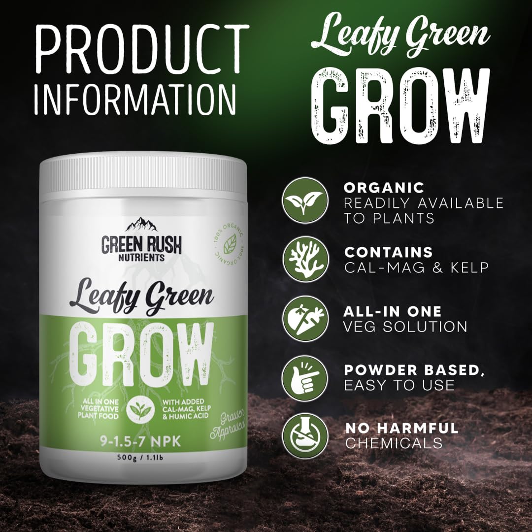 Green Rush Nutrients Organic Double Pack - Leafy Green Grow & Beefy Bud Bloom Combo for Veg & Bloom (500g Each)