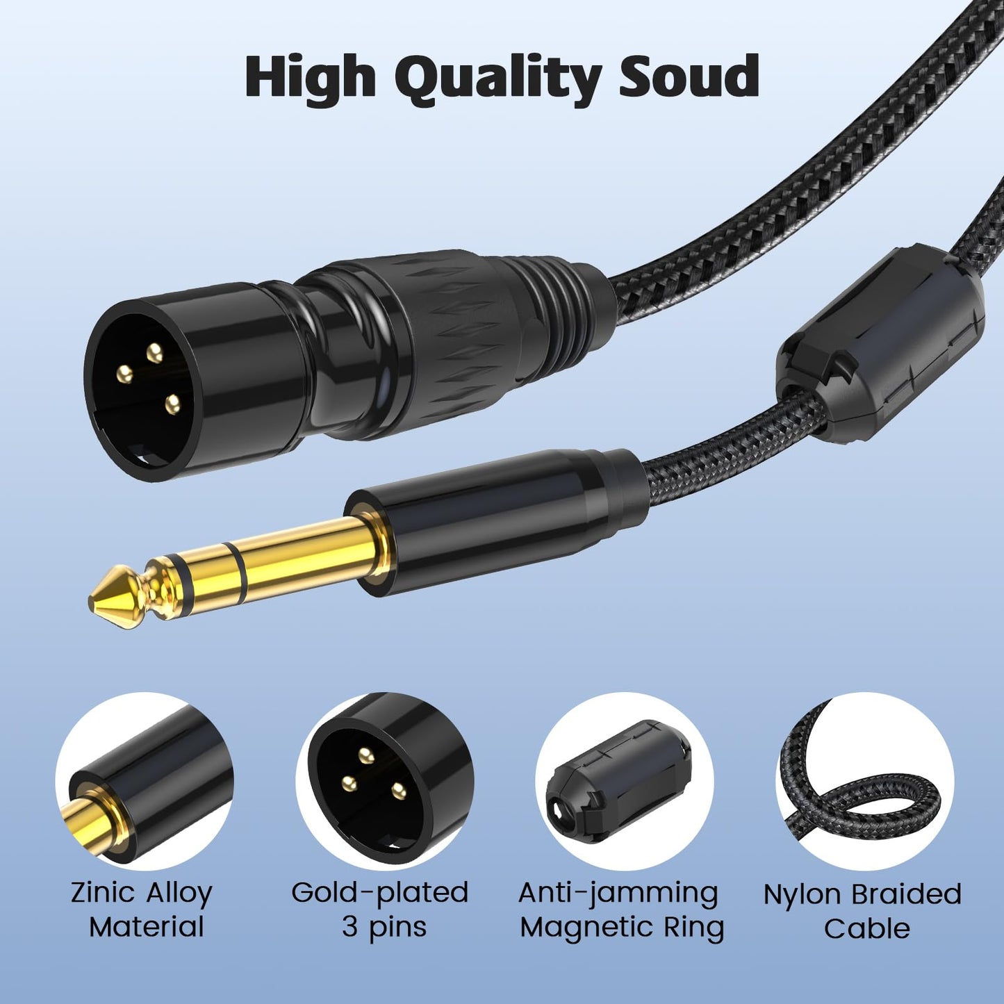 AuxLink XLR Male to 1/4, TRS to 6.35mm 15ft 2Packs Gold-Plated Connectors Nylon Braided, Quarter Inch to XLR Male Cable for Speakers, Mixers, Amplifiers