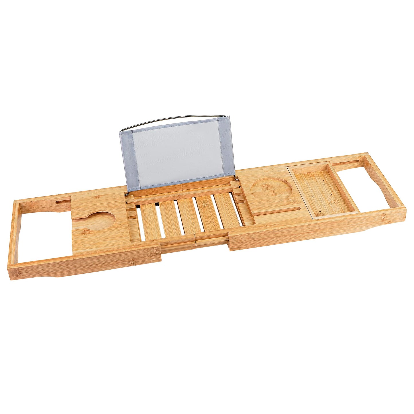 Utoplike Bathtub Caddy Tray, Bamboo Tub Tray with Sliding Towel Holder, Bath Table with Book Holder, Phone Stand and Adjustable Book Reading Rack, Tablet Slots