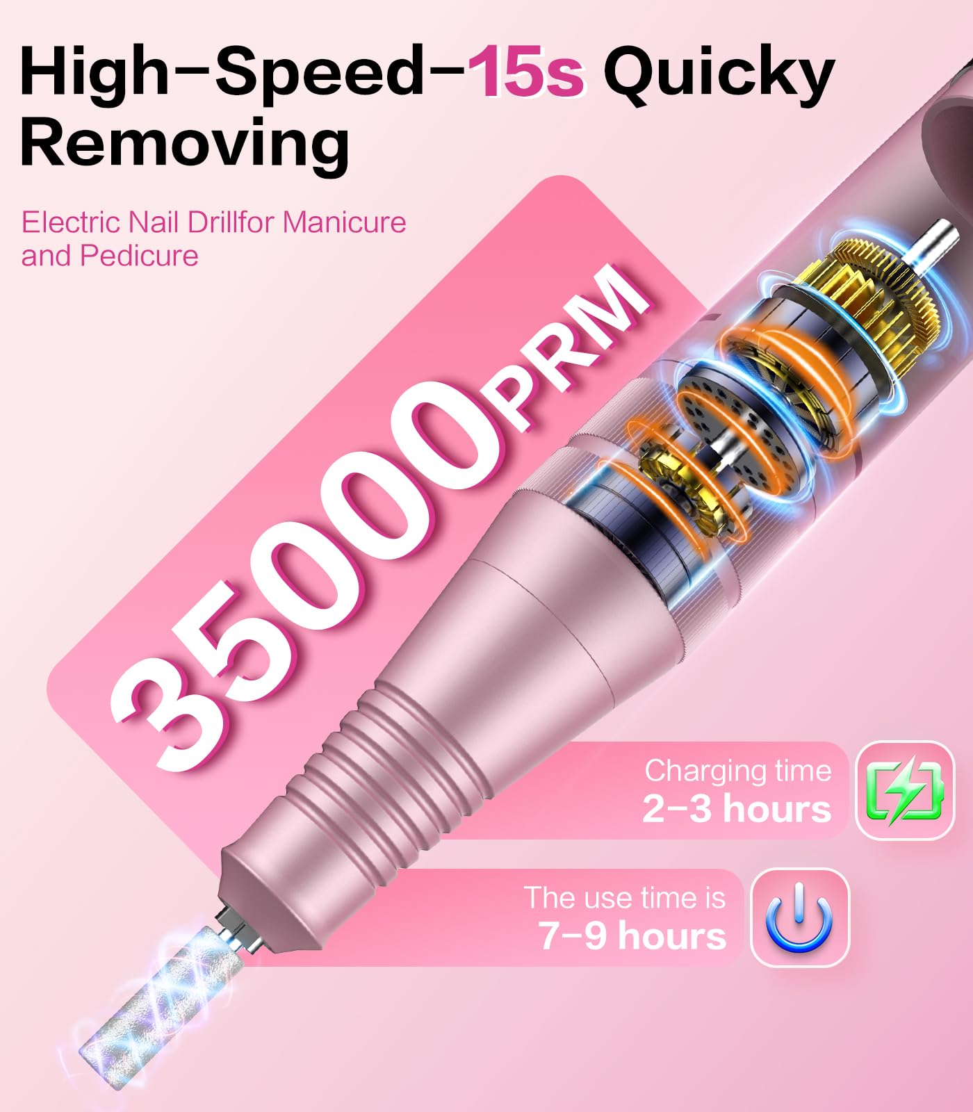 Professional Electric Cordless Nail Drill File with 11 Nail Drill Bits, 35000RPM DIY Glitter e Filer for Nails Kit Machine for Acrylic Nails Gel Polishing for Manicure Salon Home