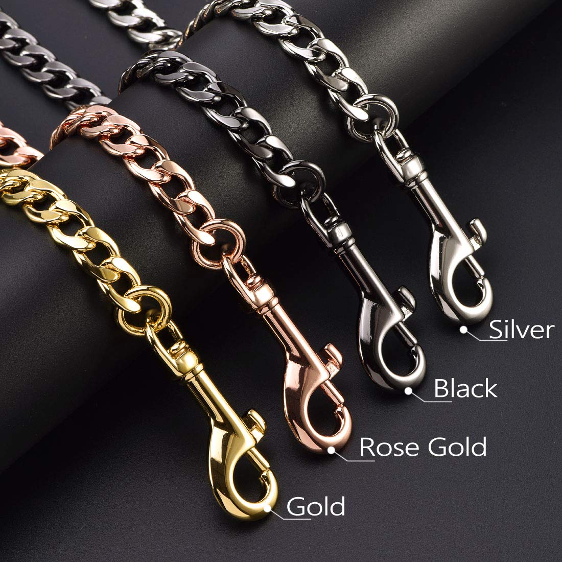 Fully Welded Black Steel Dog Leash with Leather Handle,Metal Dog Leash,4FT,316L Stainess Steel Strong Dog Pet Chain for Large Medium Small Dogs (4FT, Black)