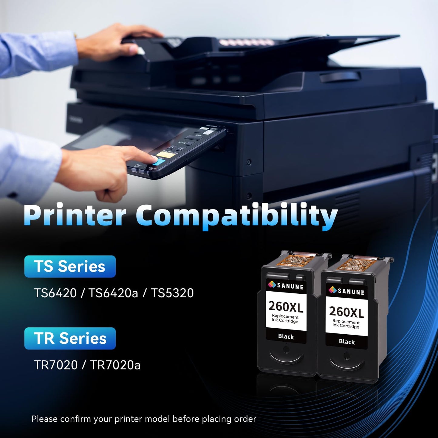 SANUNE Compatible Ink Cartridge Replacement for Canon 260 260XL Black Ink Cartridges for Canon PIXMA TS6420 TS6420a TS5320 TR7020 TR7020a Printer (Black, 2-Pack)